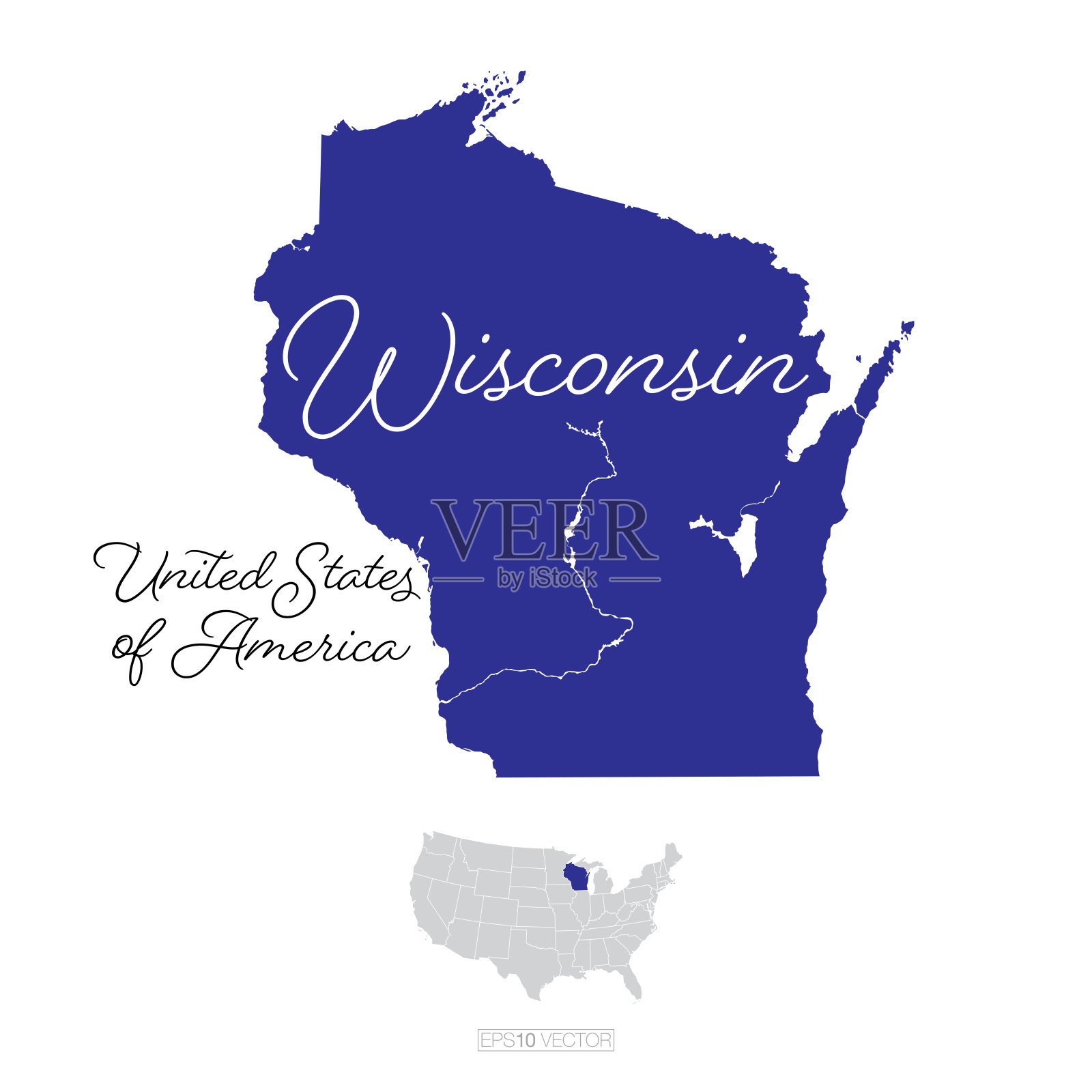 威斯康星美国矢量地图插图插画图片素材