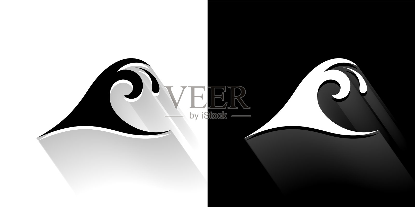 波浪黑色和白色图标与长影子插画图片素材
