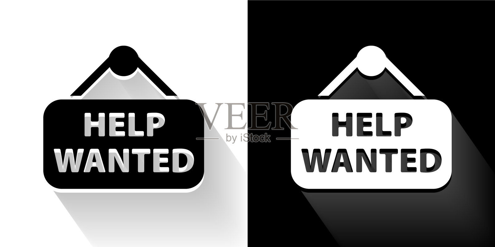 招聘标志黑色和白色长影子图标插画图片素材