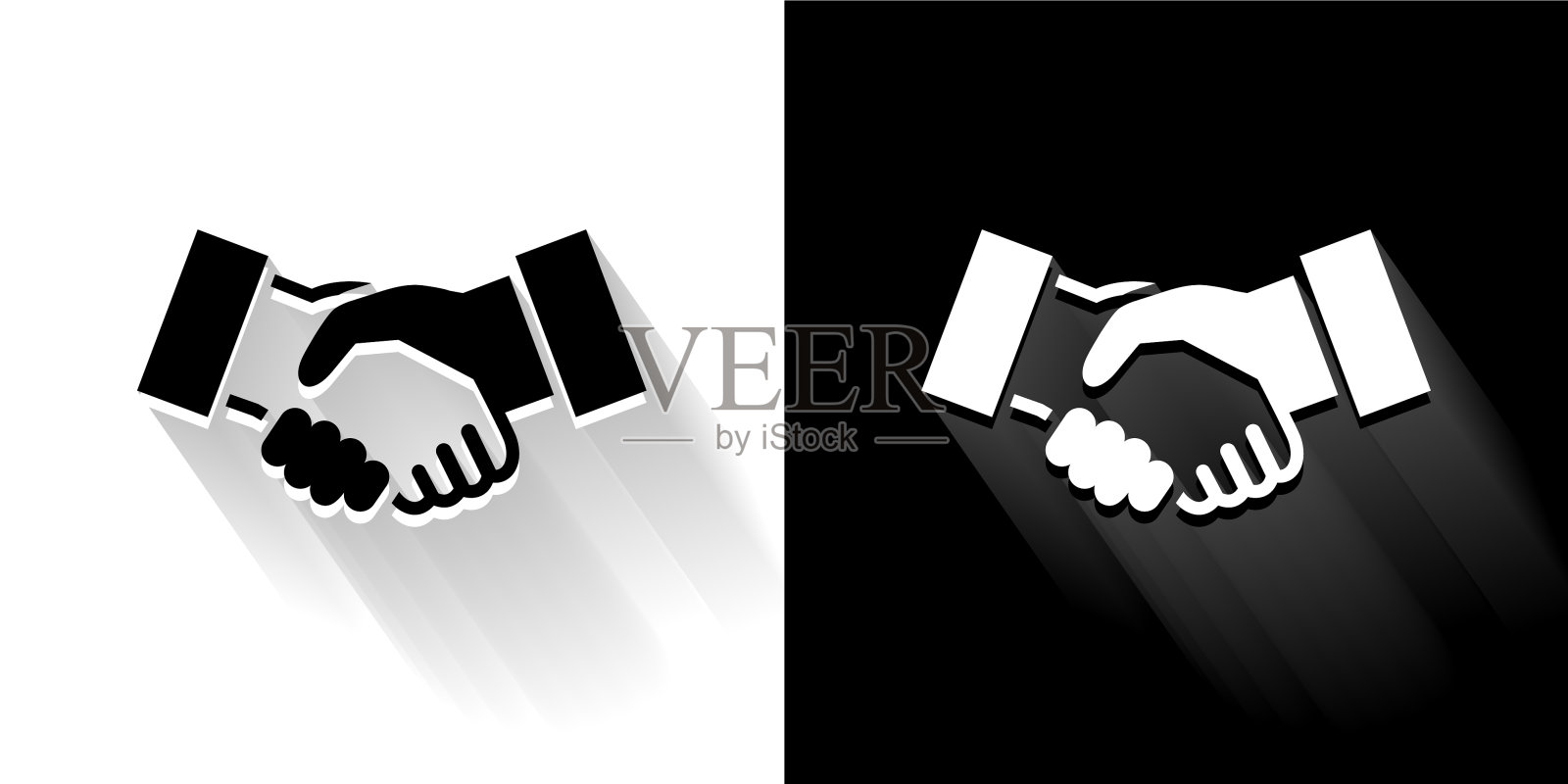 握手黑色和白色与长影子图标插画图片素材