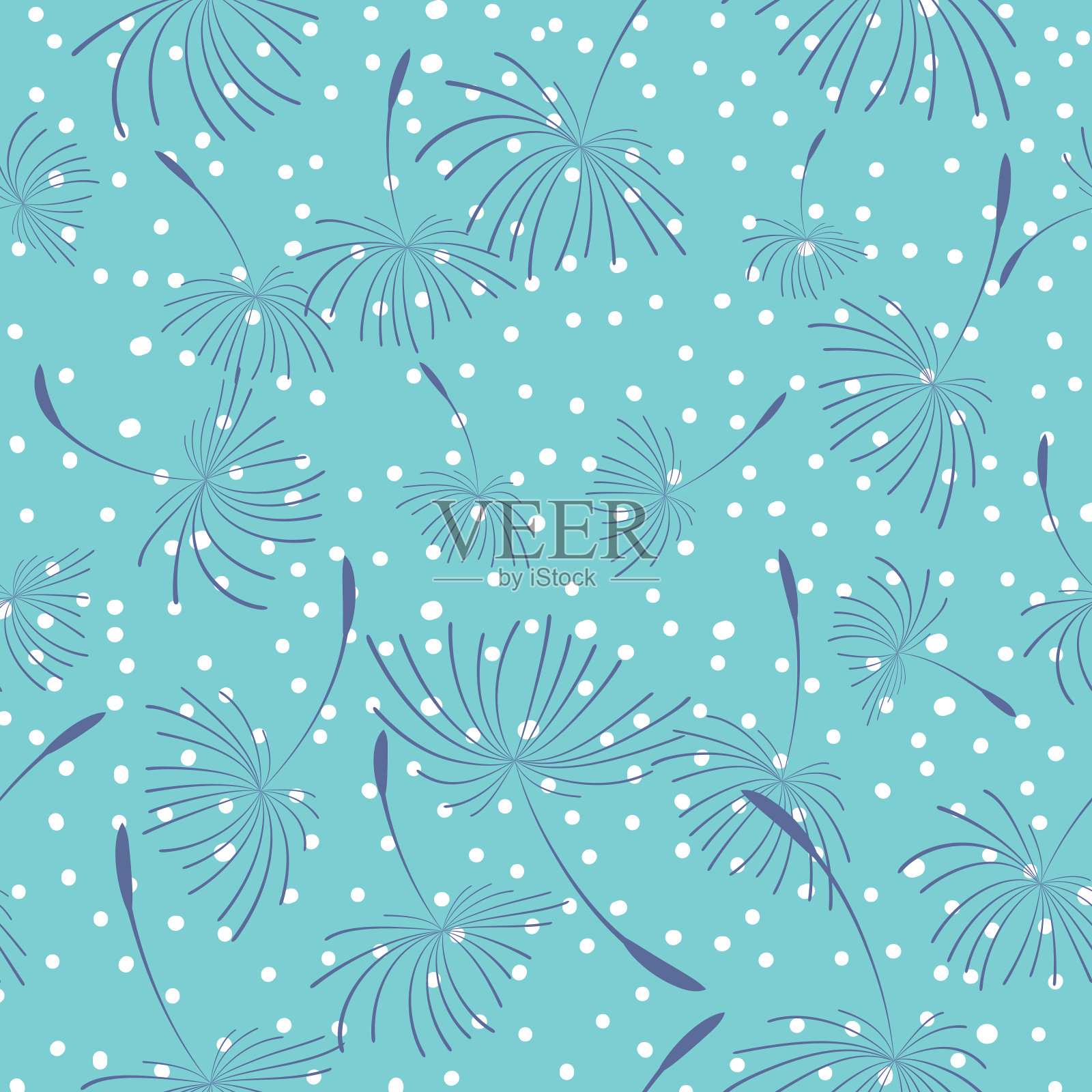 复古风格夏季杂草无缝模式插画图片素材