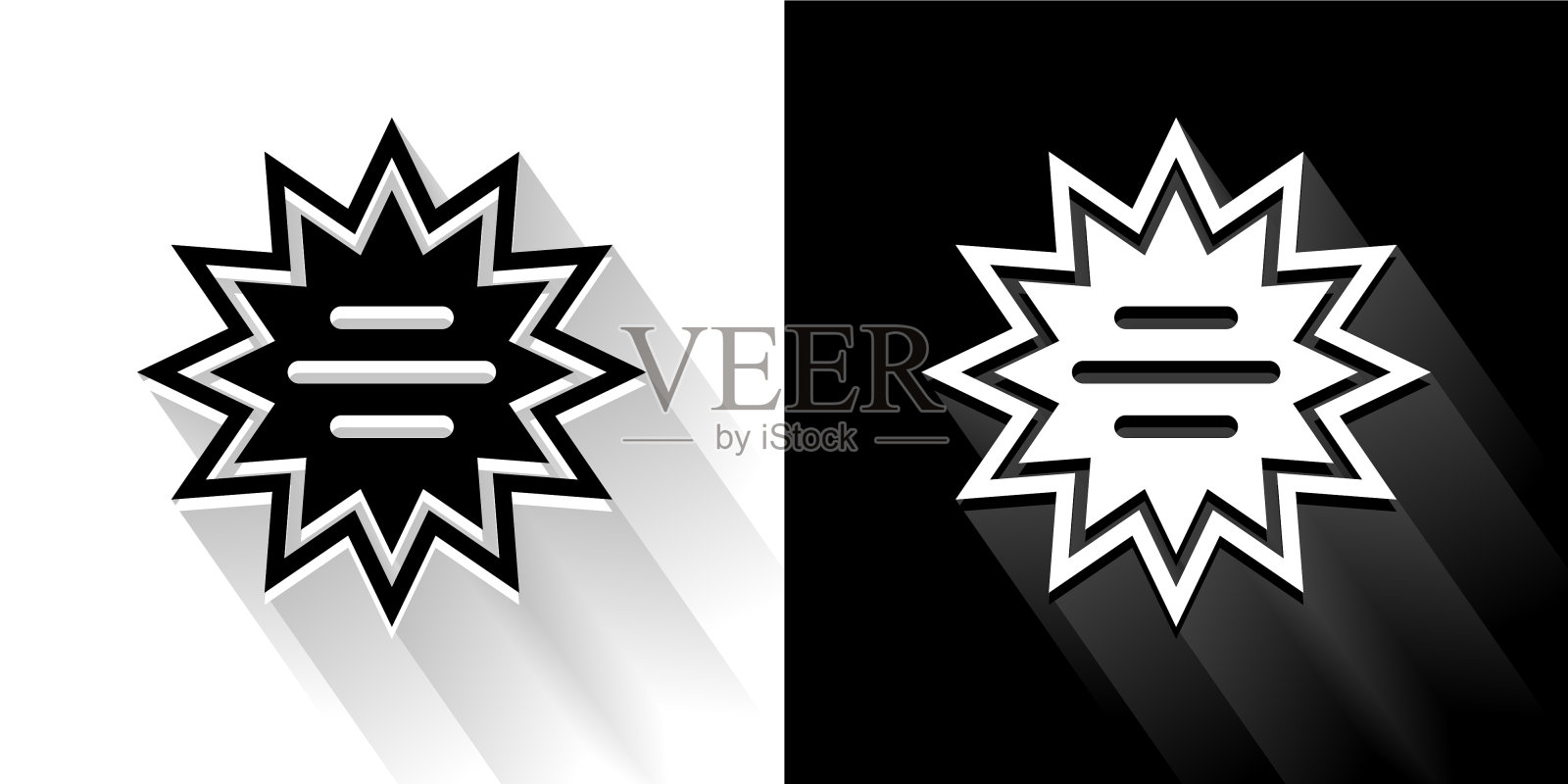 爆炸黑白图标与长阴影插画图片素材