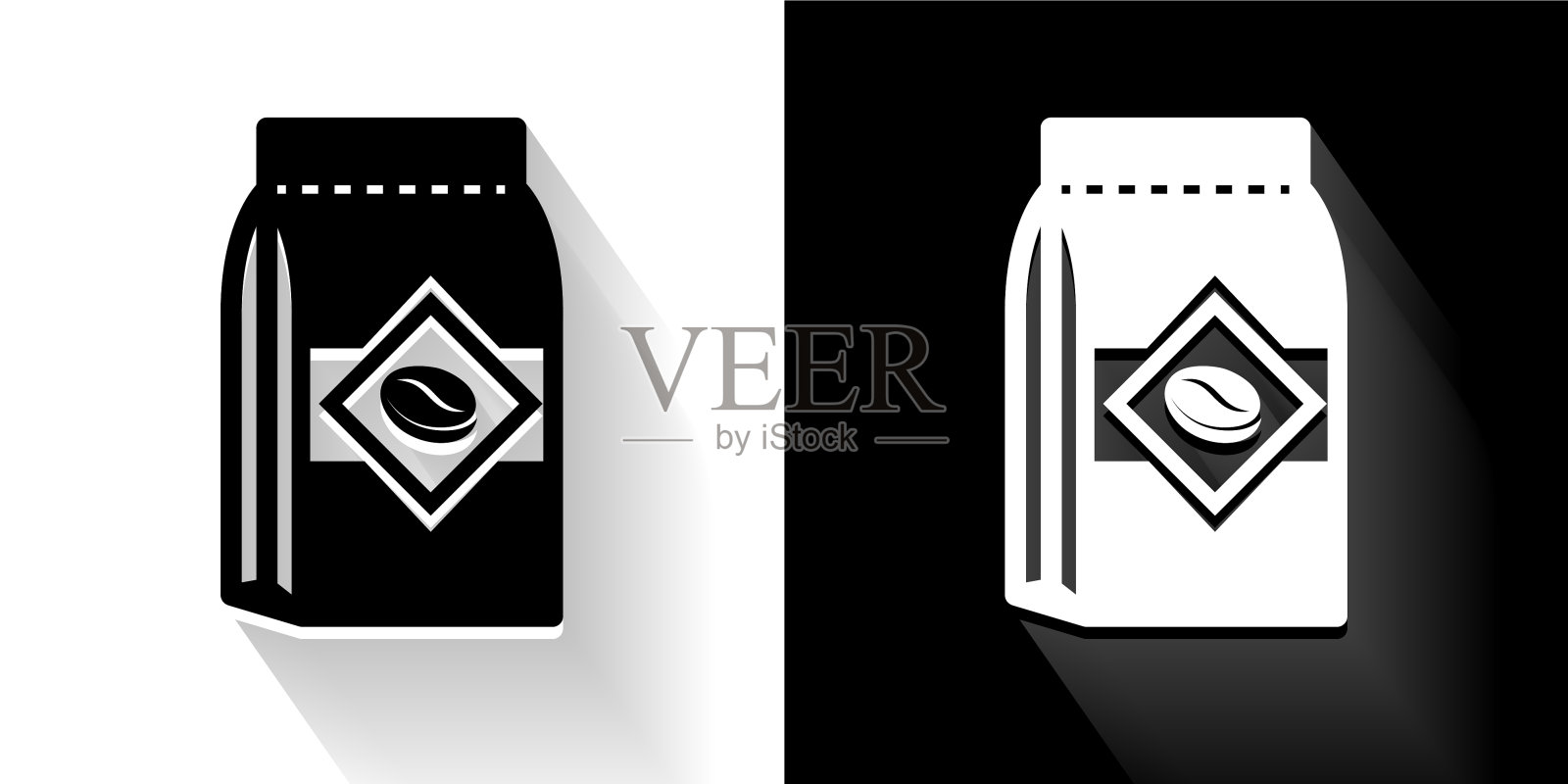 咖啡袋黑色和白色图标与长影子插画图片素材