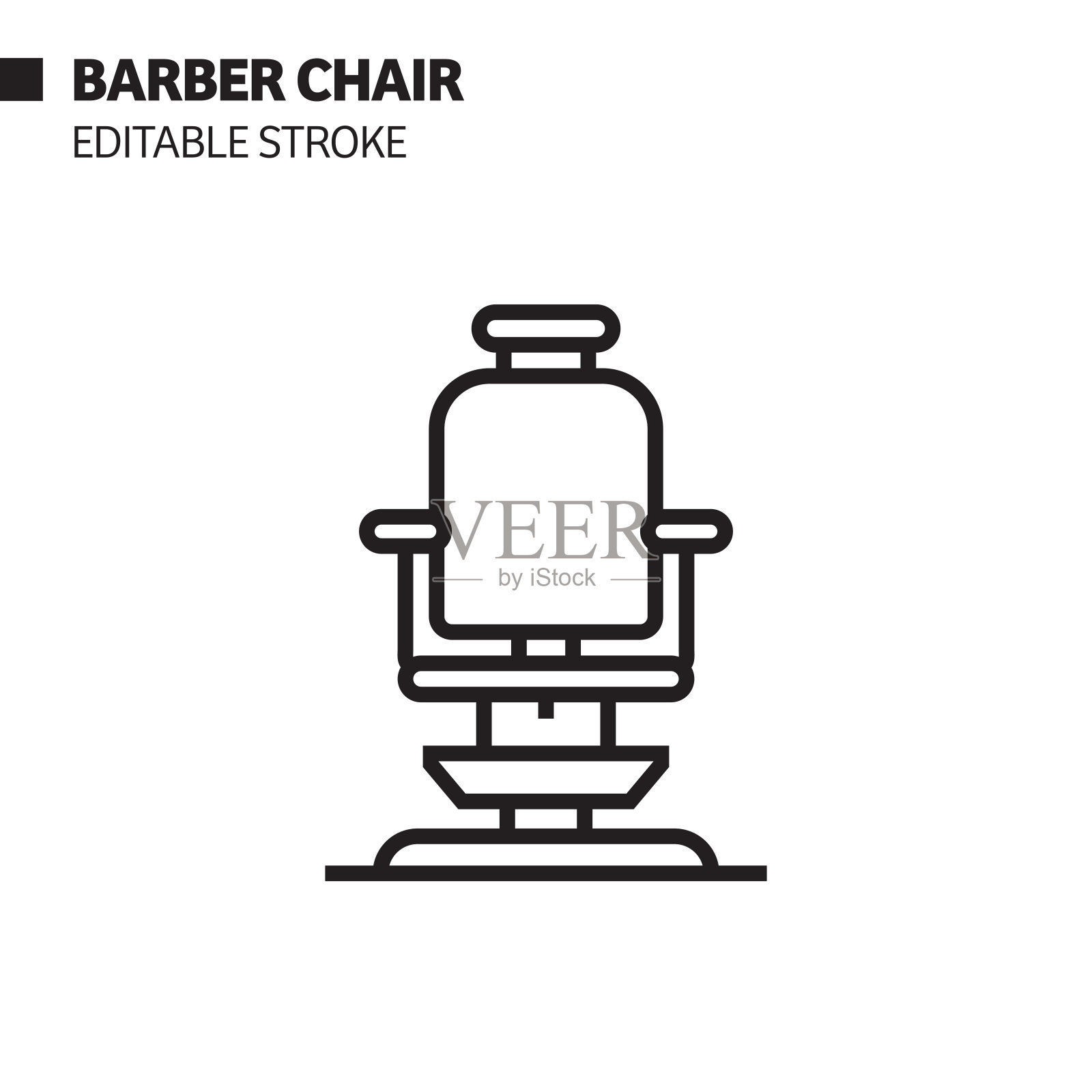理发师椅子线图标，轮廓矢量符号插图。完美像素，可编辑的描边。插画图片素材