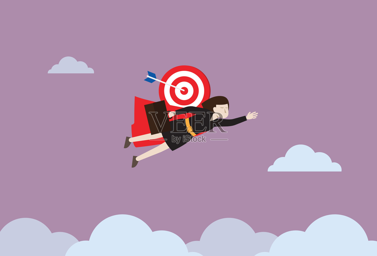 带着商业目标飞行的女商人插画图片素材