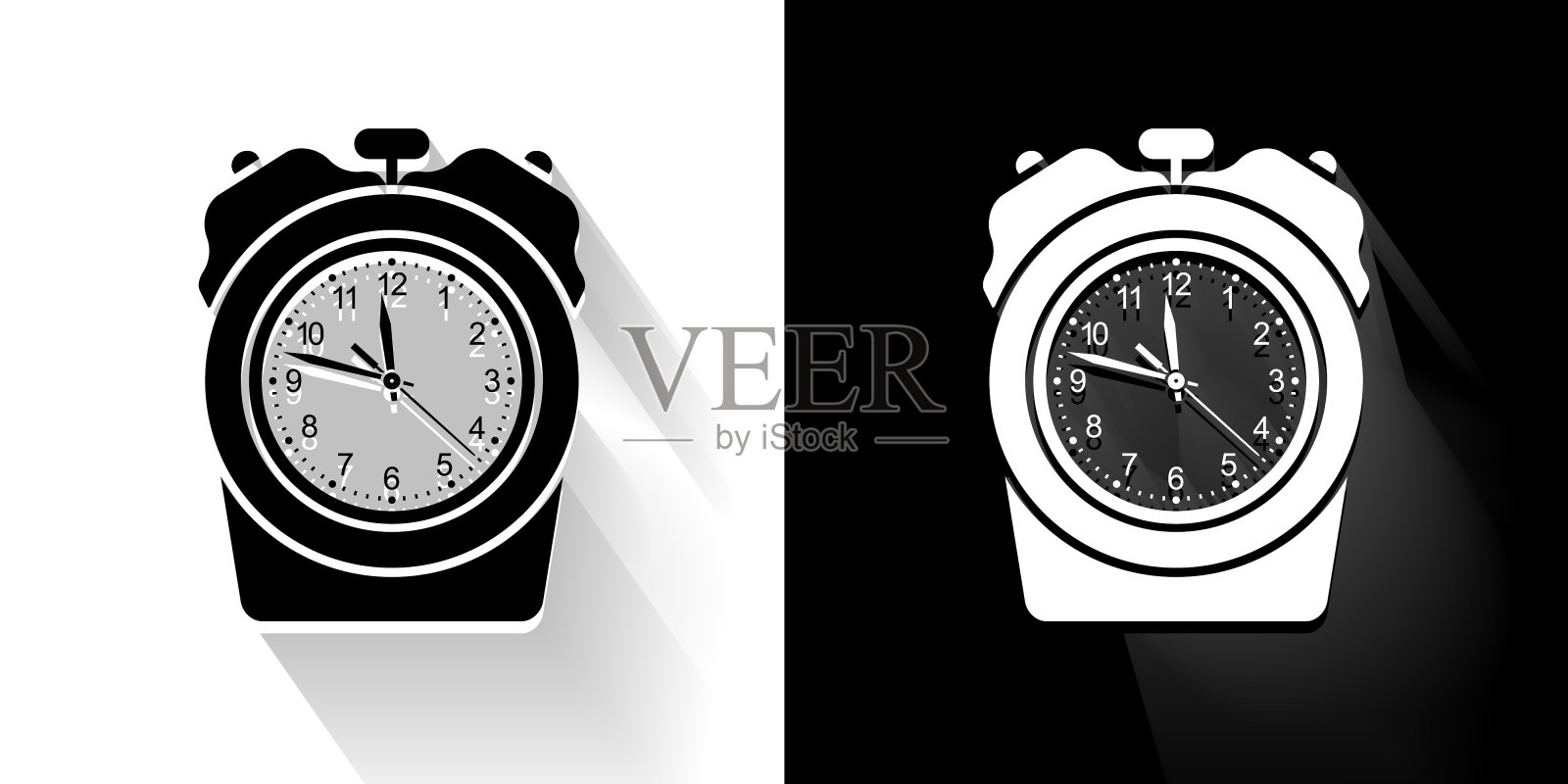 时钟黑白图标与长影子插画图片素材