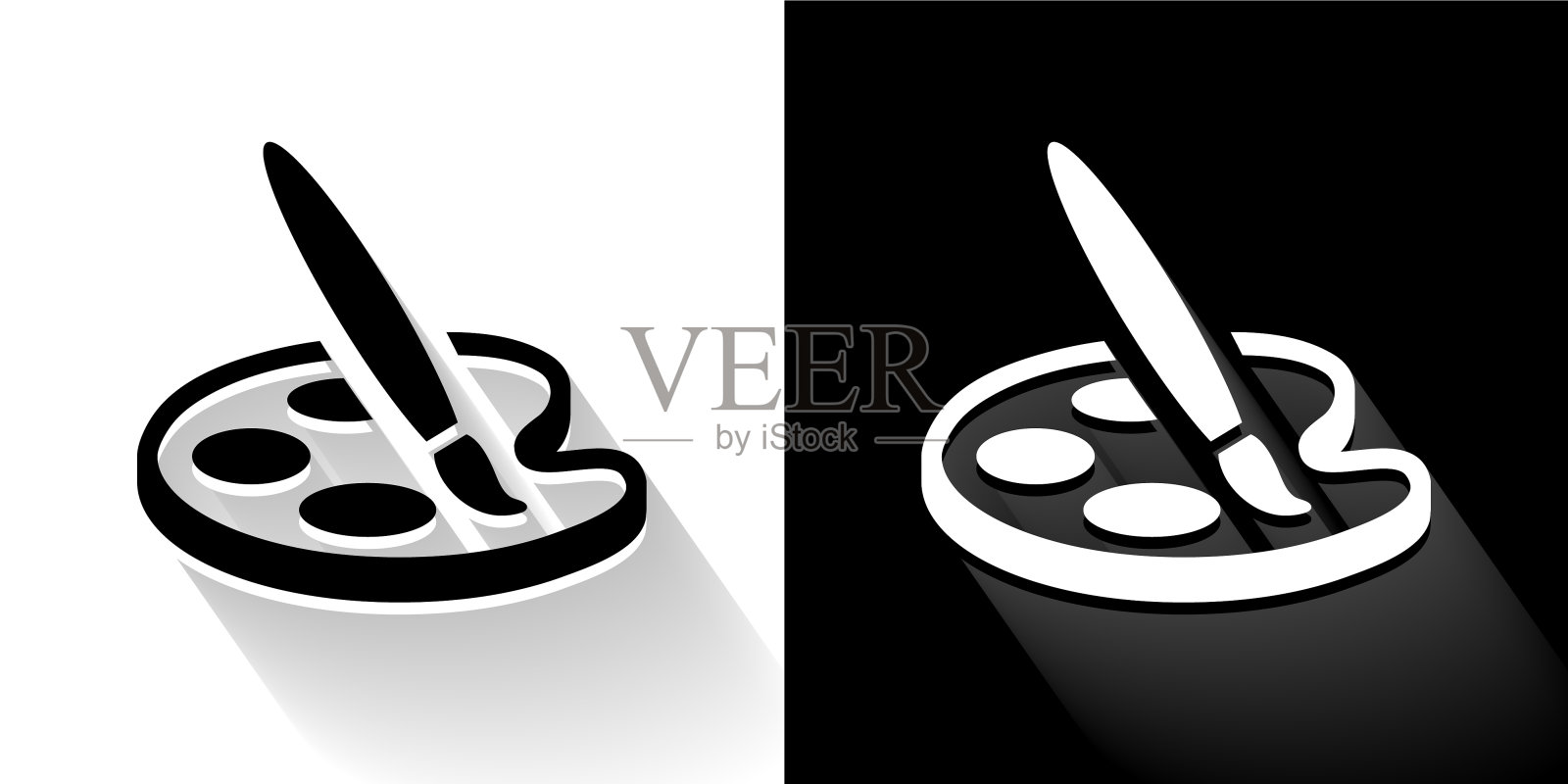 艺术黑白图标与长影子插画图片素材