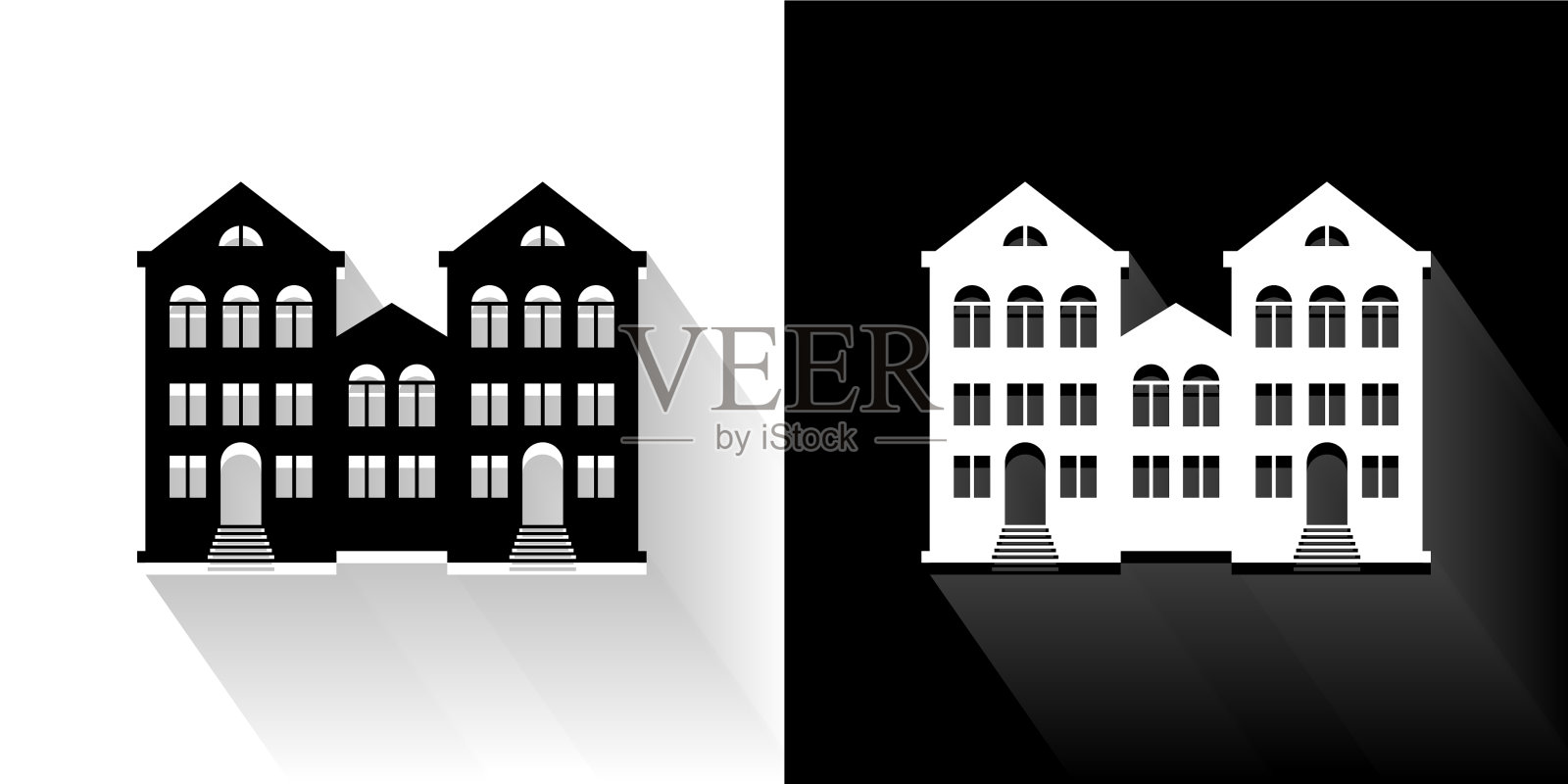 家中黑色和白色图标与长影子插画图片素材