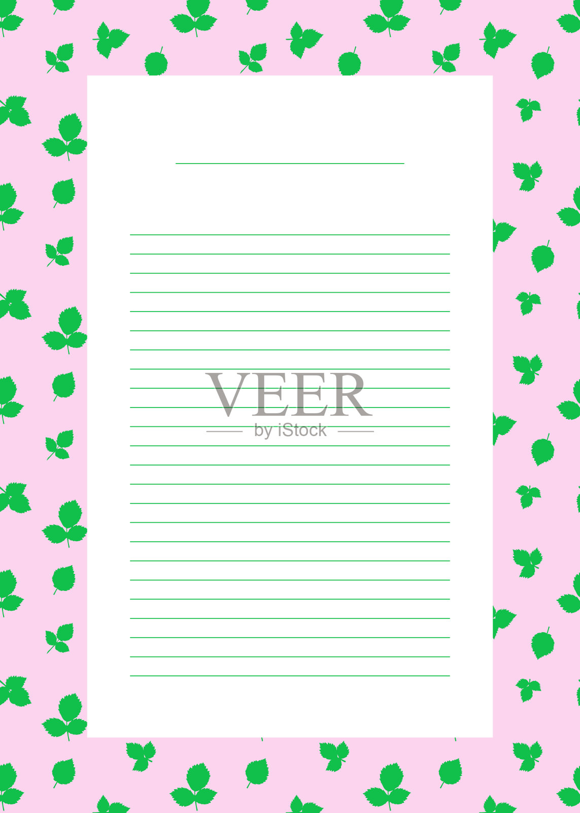 注意模板页面用线条，自然背景，树叶装饰，粉色和绿色的颜色组合插画图片素材