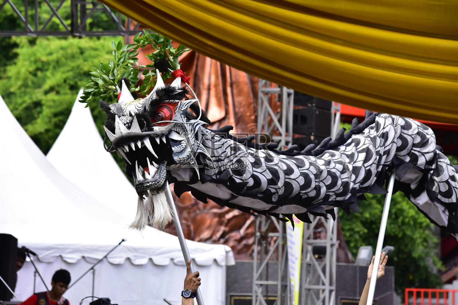 中国新年庆祝活动中传统舞龙表演照片摄影图片