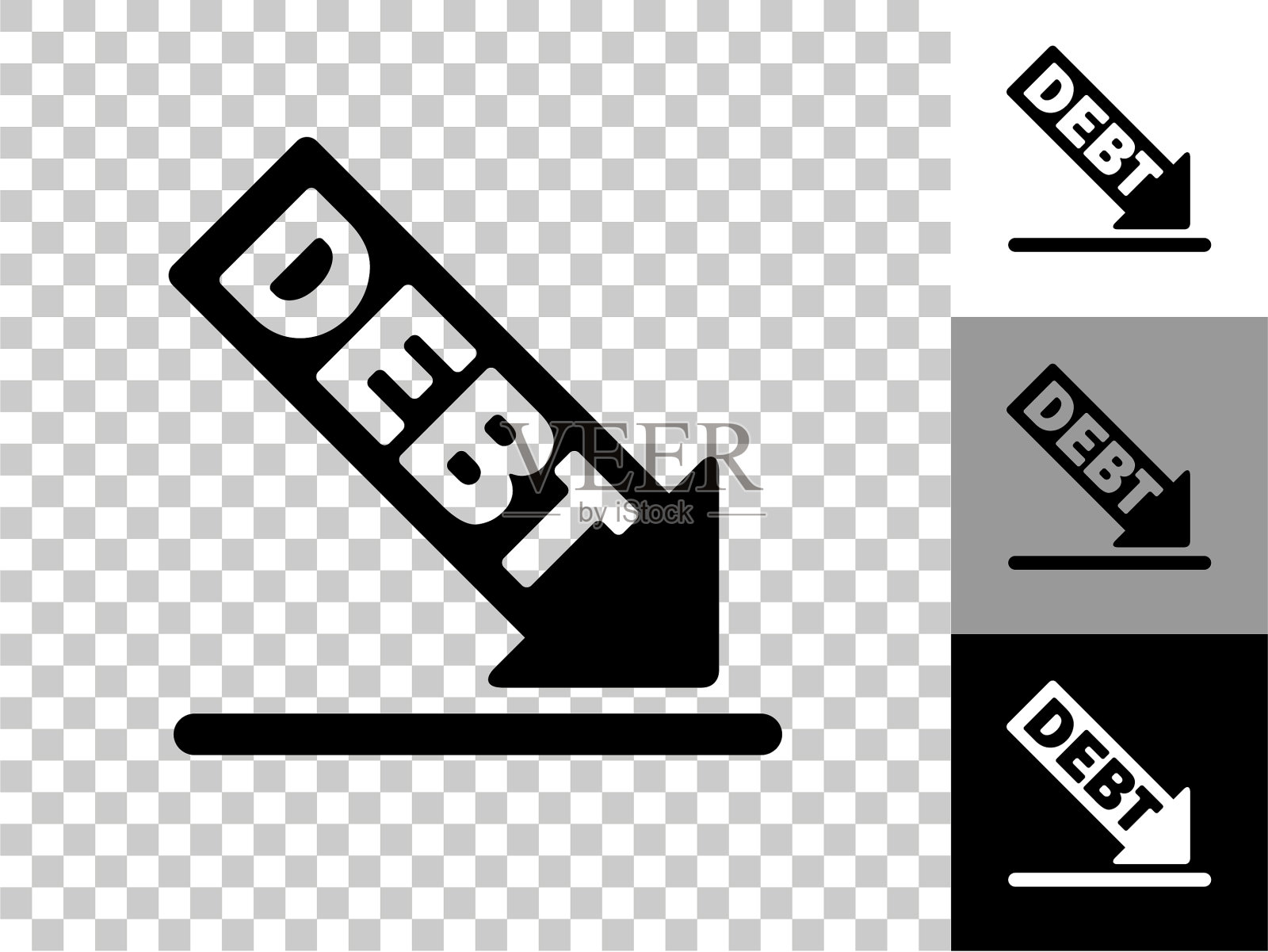 债务图标在棋盘透明的背景插画图片素材