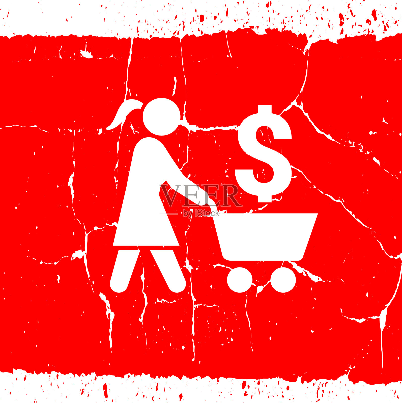 女人推着有美元标志的购物车插画图片素材