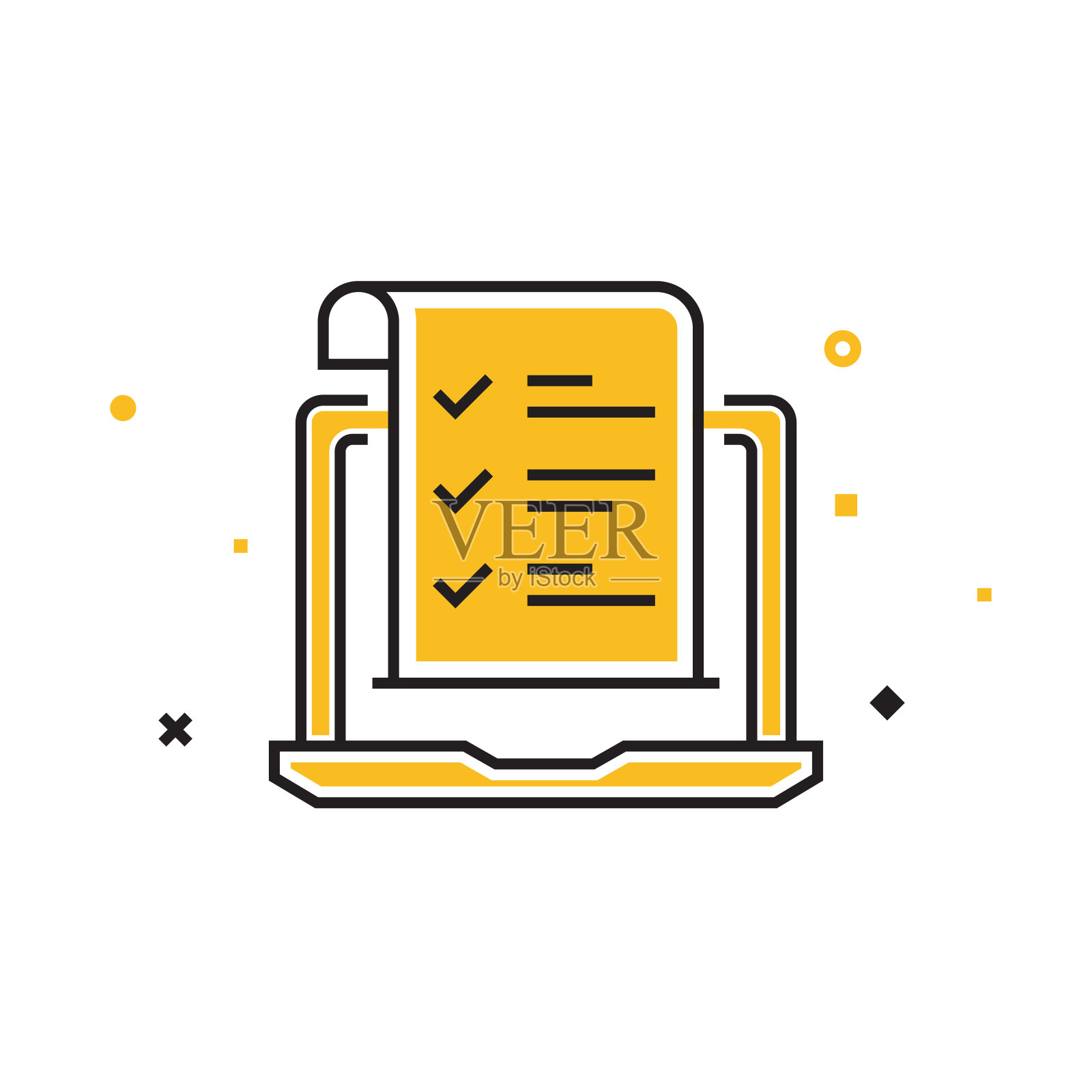 在线考试平面线图标，轮廓向量符号插图。像素完美插画图片素材