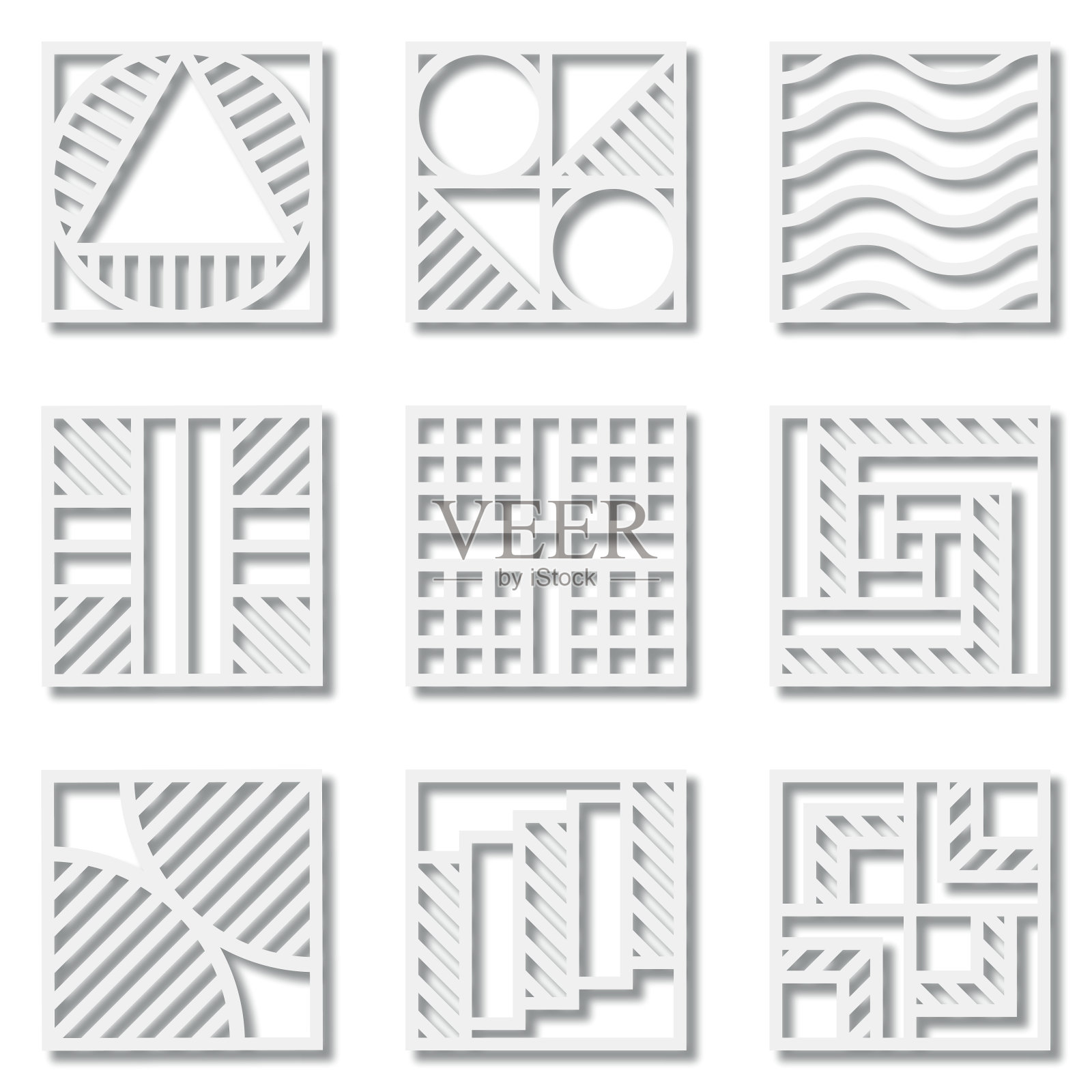 用白纸剪出极简的商业标志元素设计。矢量插图。所有颜色都很容易编辑。插画图片素材