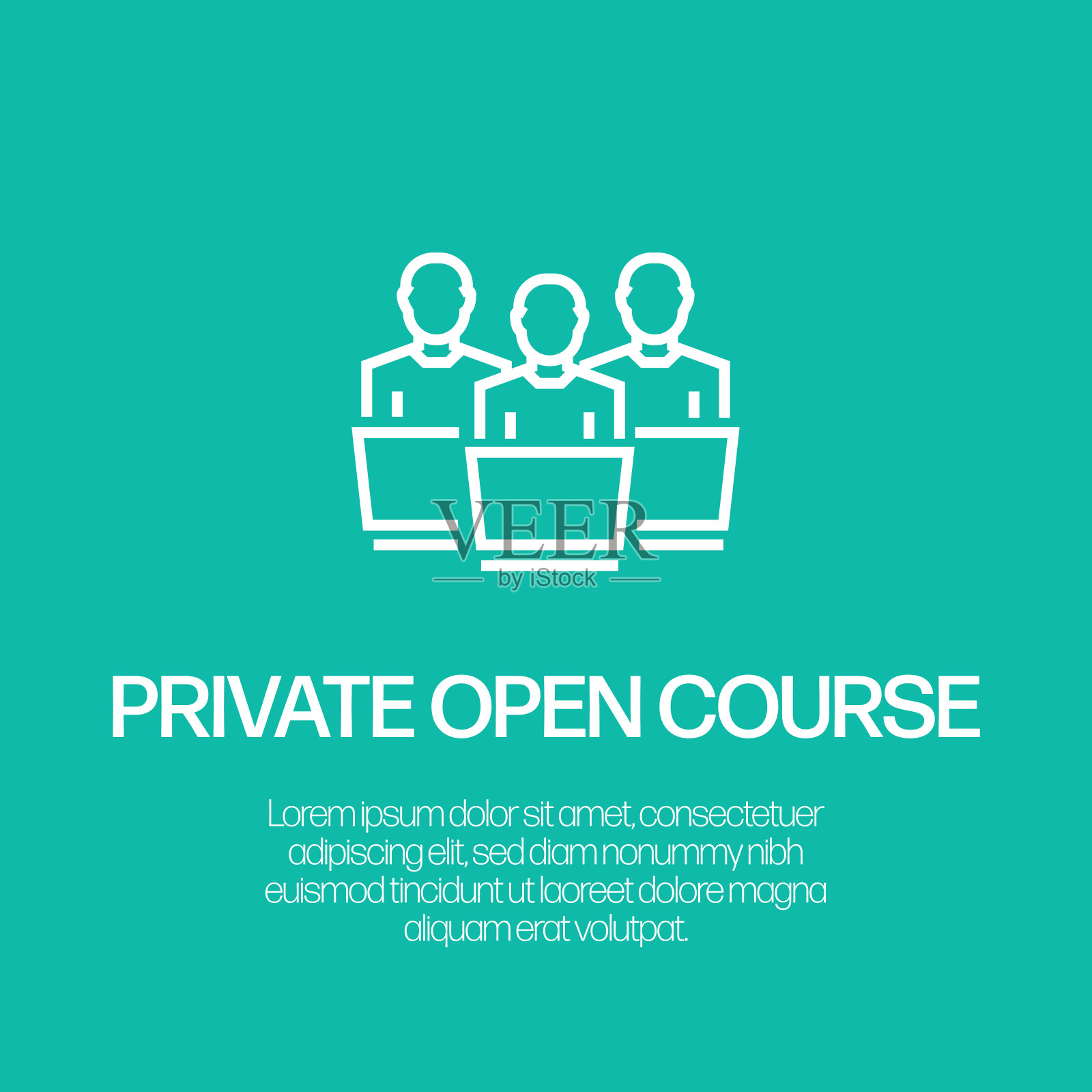 小私人开放课程线图标，轮廓矢量符号插图。插画图片素材