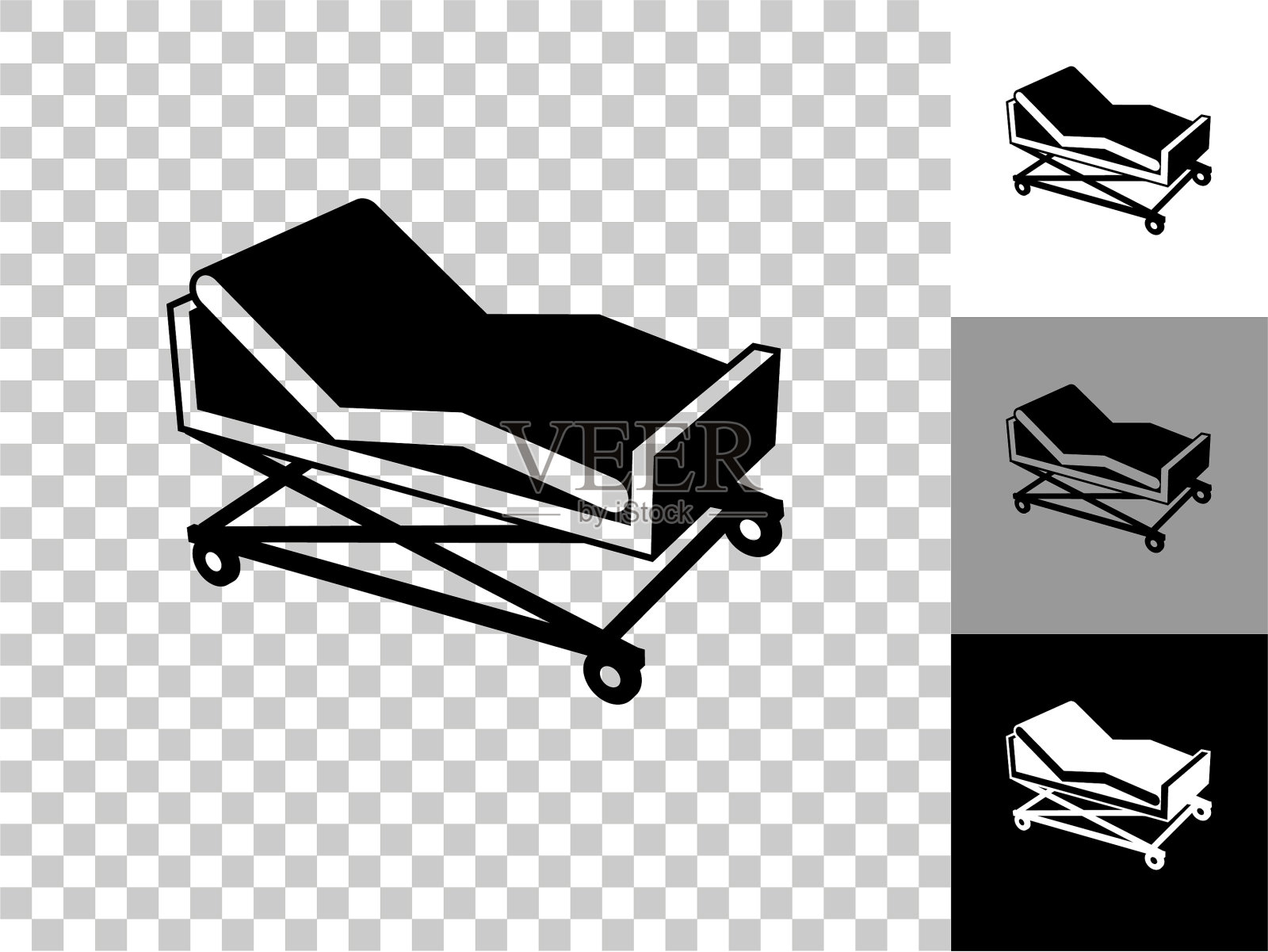 医院病床图标上的棋盘透明背景插画图片素材