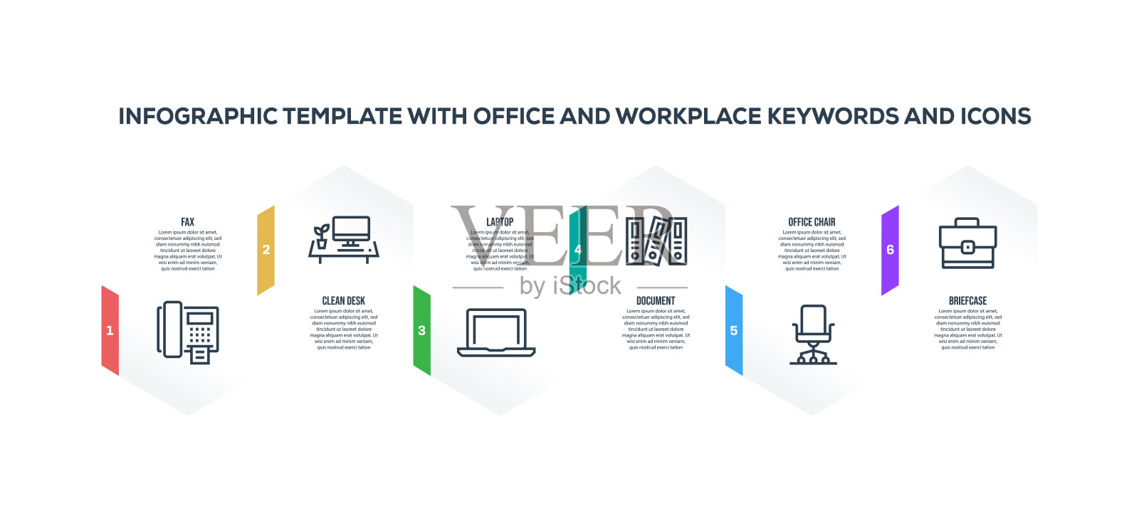 信息图表设计模板与办公室和工作场所的关键字和图标插画图片素材