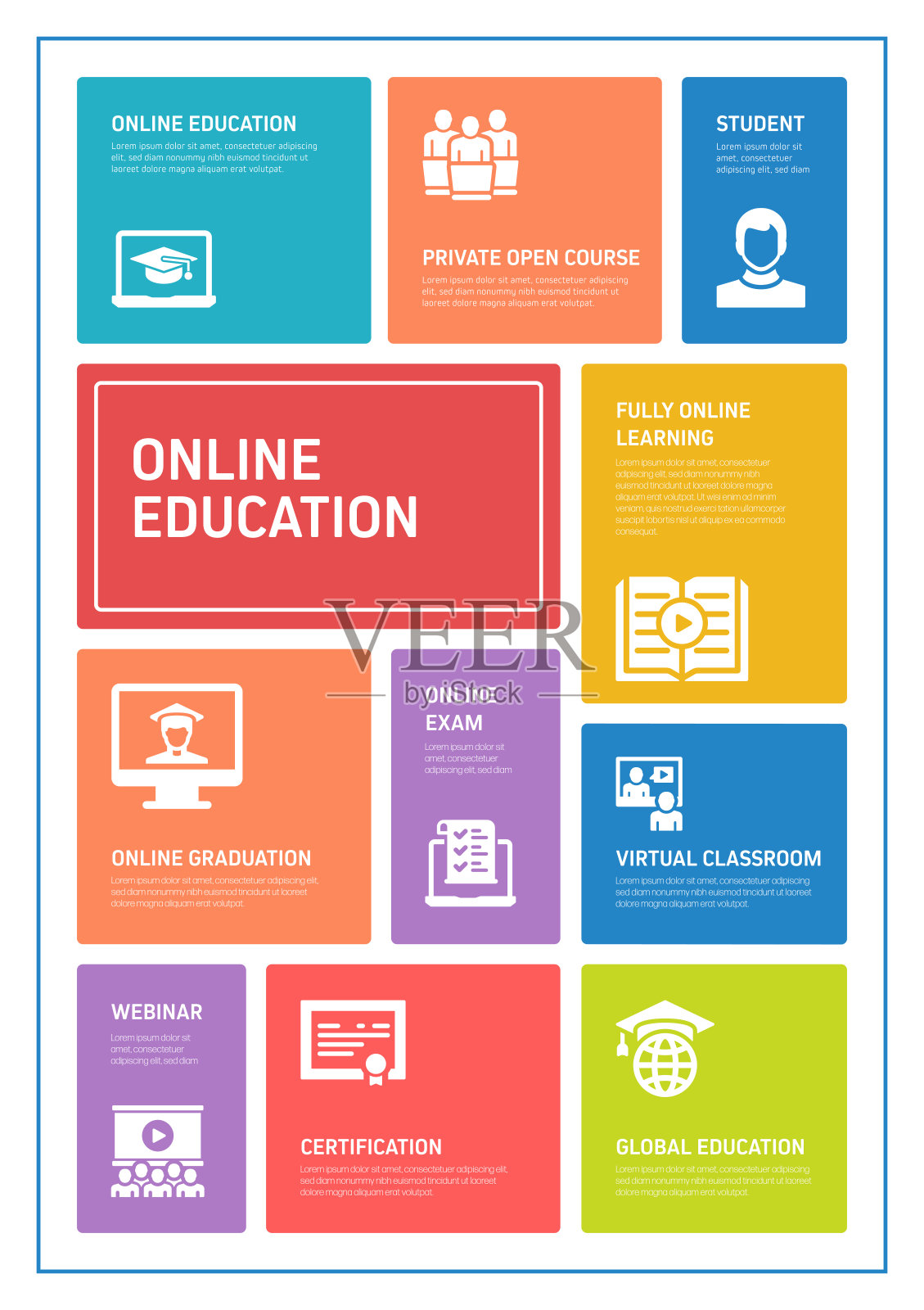 E-Learning, Online Education, Home Schooling相关的过程信息图模板。过程时间图。使用线性图标的工作流布局插画图片素材