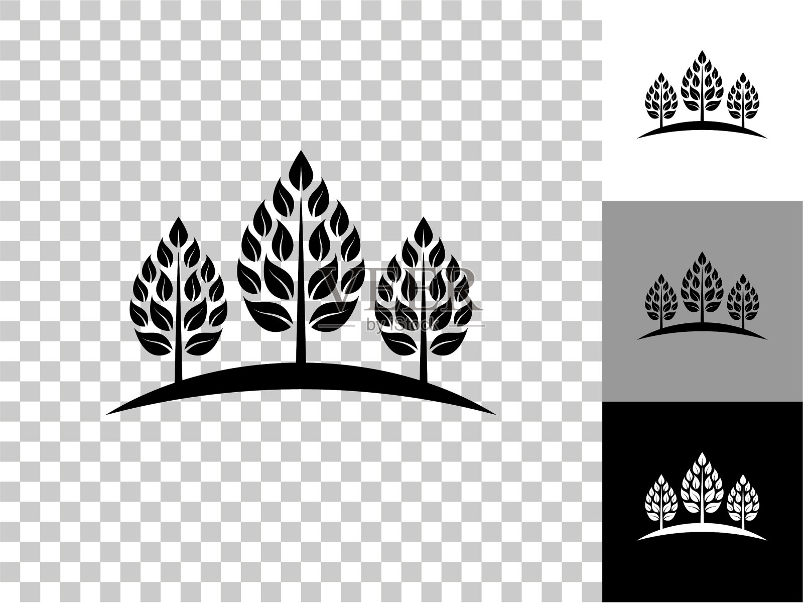 树图标在棋盘透明的背景插画图片素材