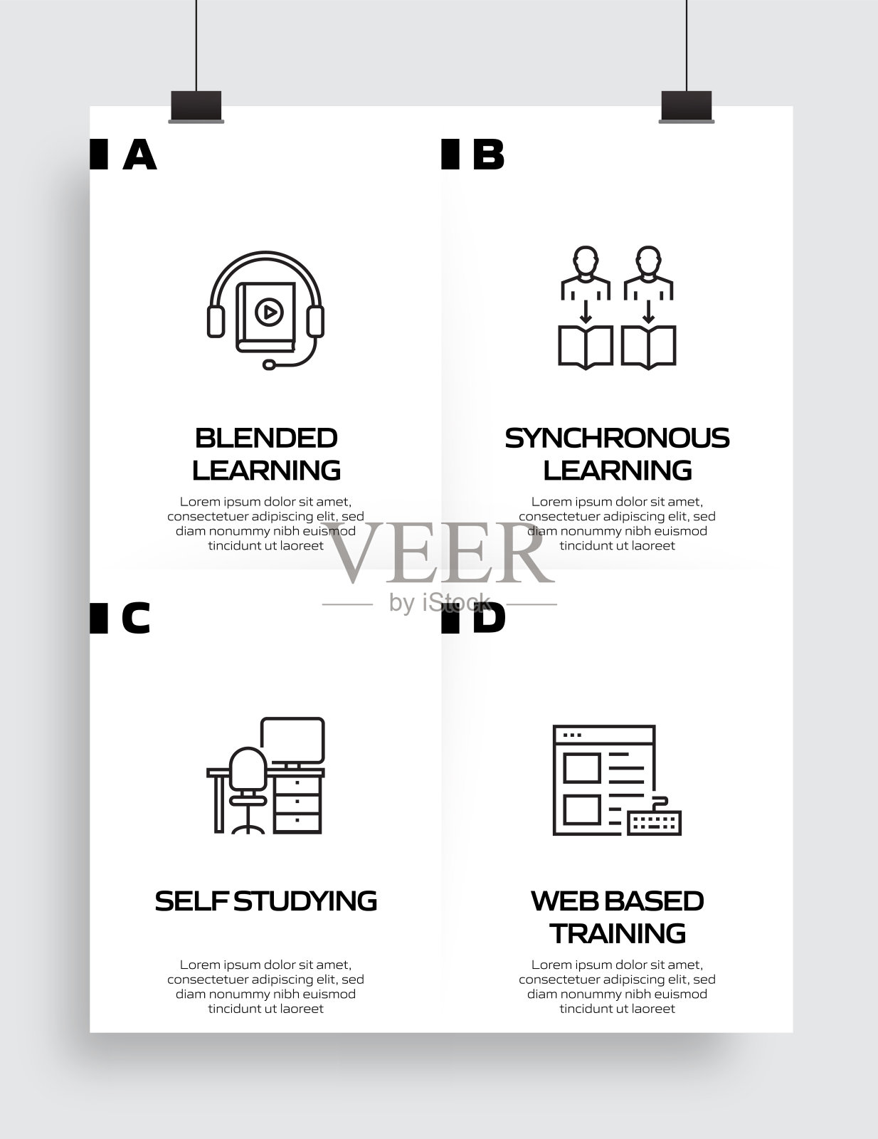 E-Learning, Online Education, Home Schooling相关的过程信息图模板。过程时间图。使用线性图标的工作流布局插画图片素材