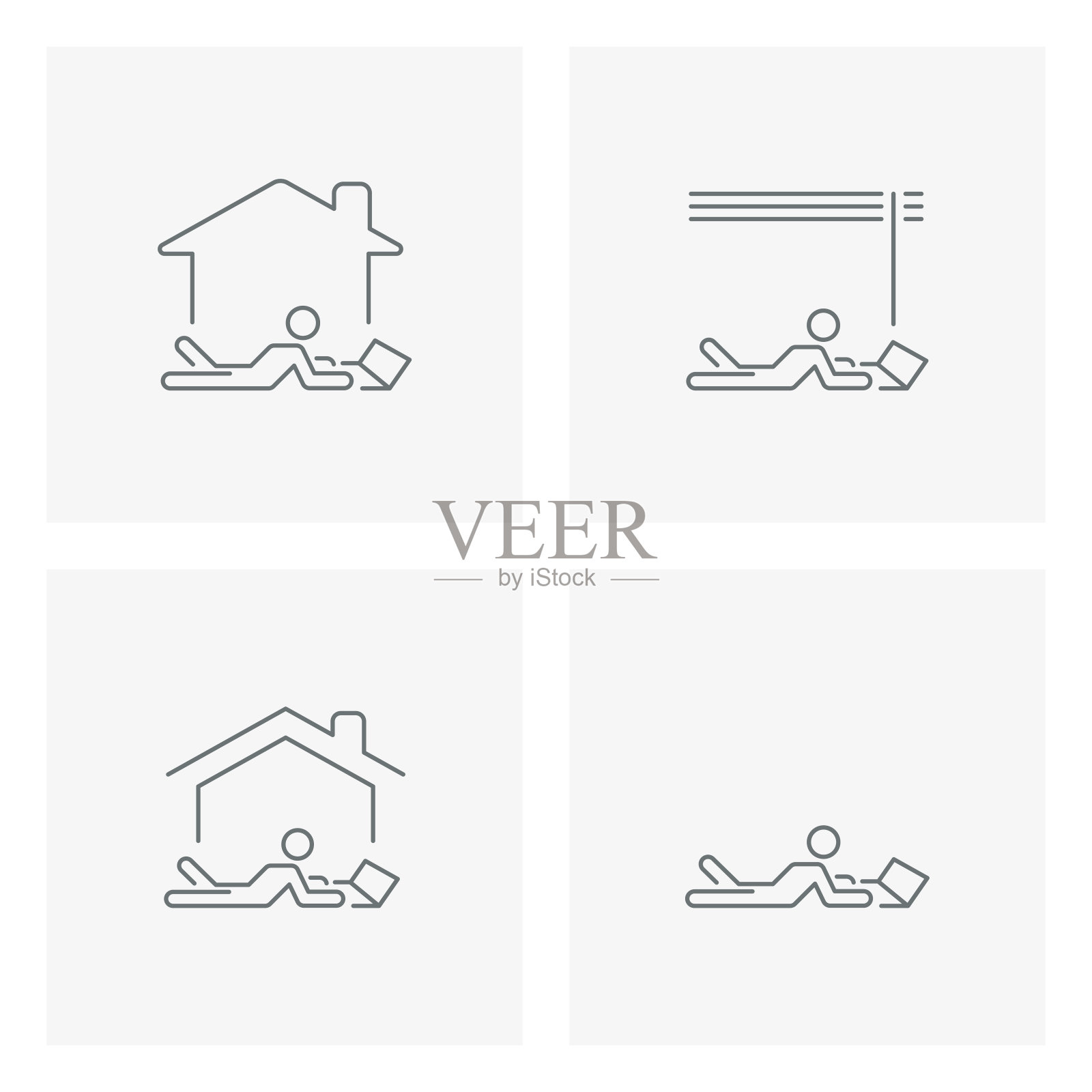 在家工作线条图标，居家图标插画图片素材