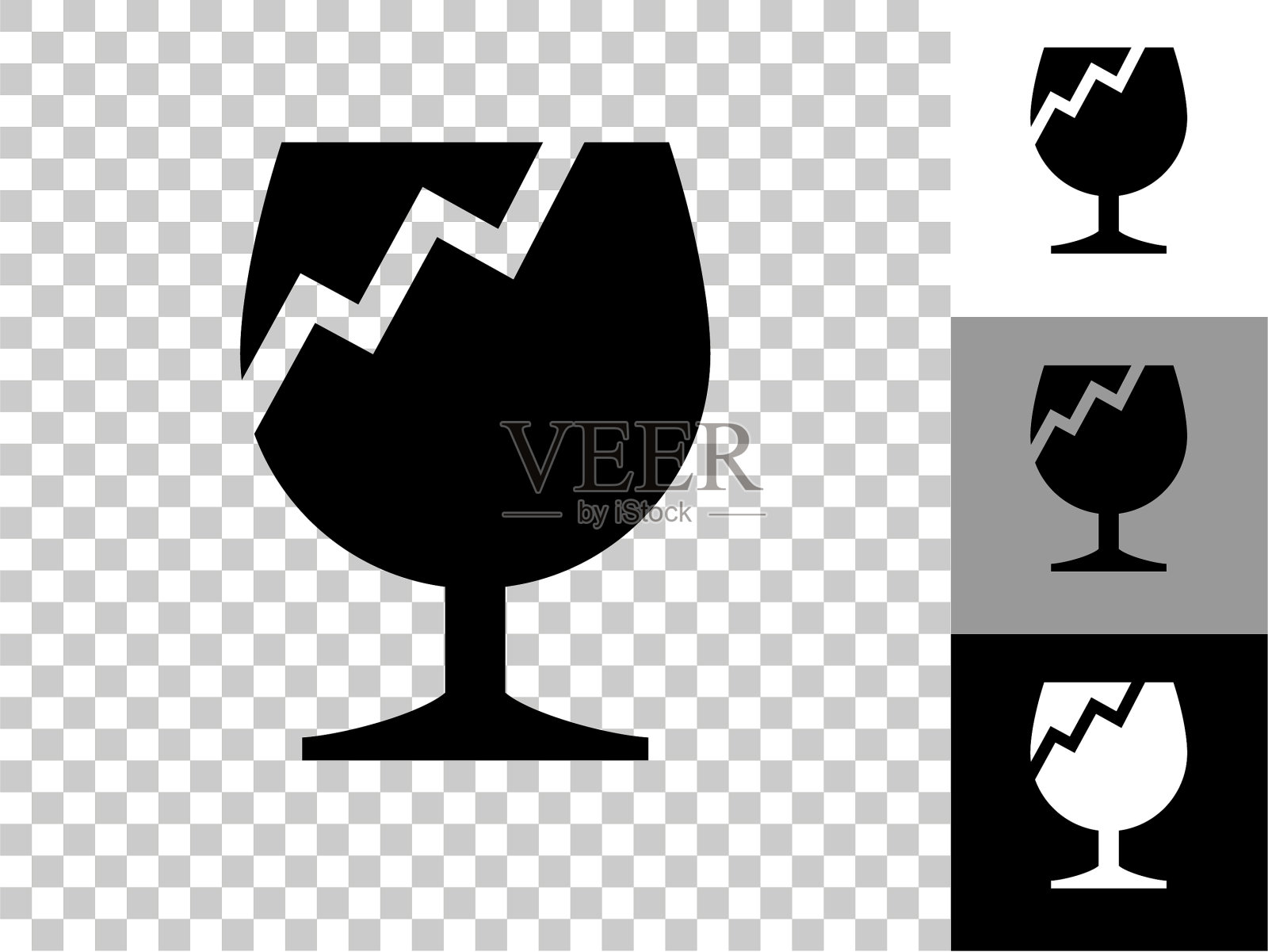 易碎的图标在棋盘透明的背景插画图片素材