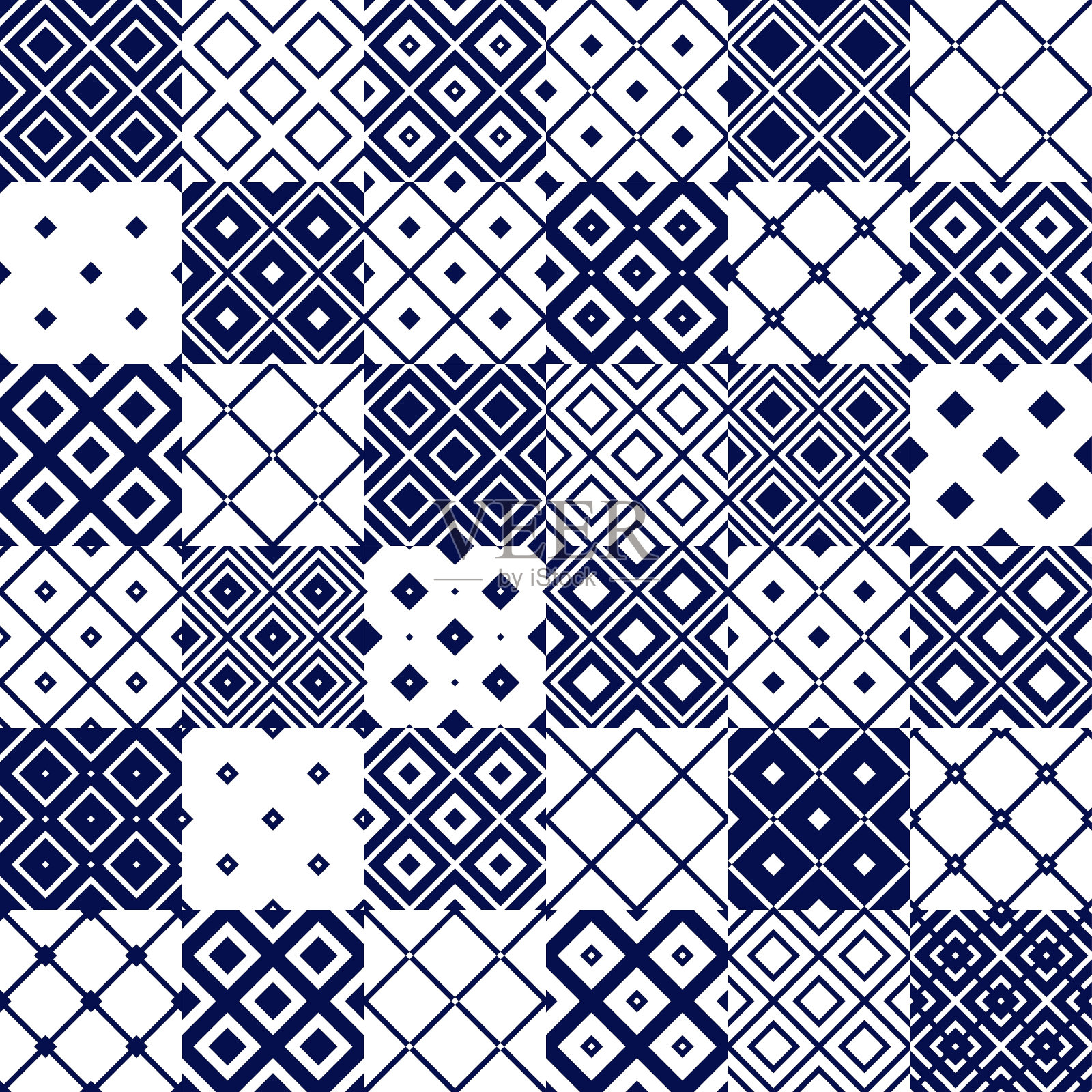 无缝蓝色瓷砖几何图案插画图片素材