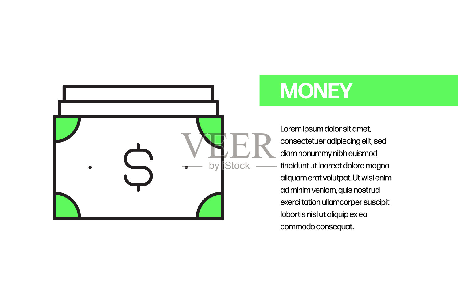 金钱平线图标，轮廓矢量符号插图。插画图片素材