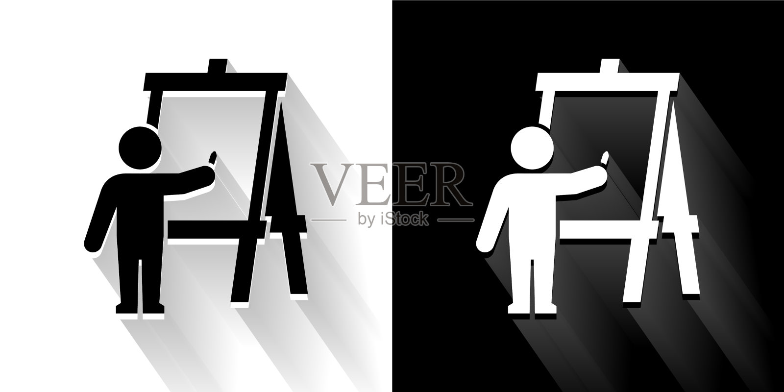 儿童绘画黑色和白色图标与长阴影插画图片素材