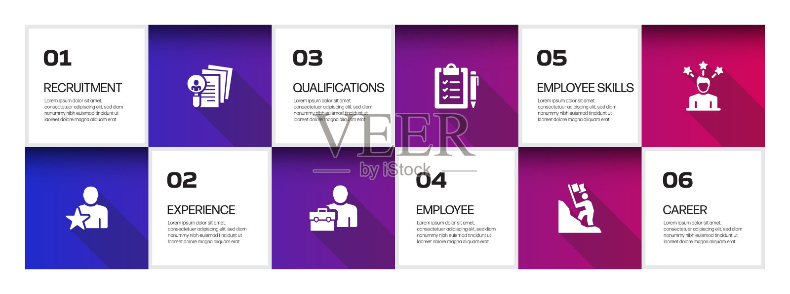 招聘相关流程信息图模板。过程时间图。使用线性图标的工作流布局插画图片素材