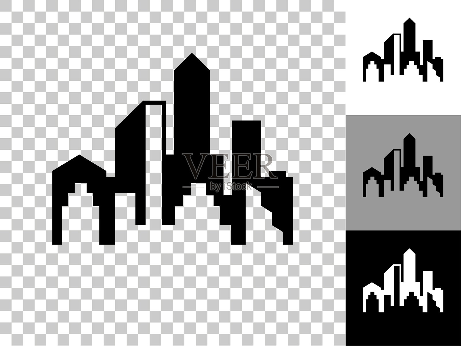 城市景观建筑图标在棋盘透明的背景插画图片素材