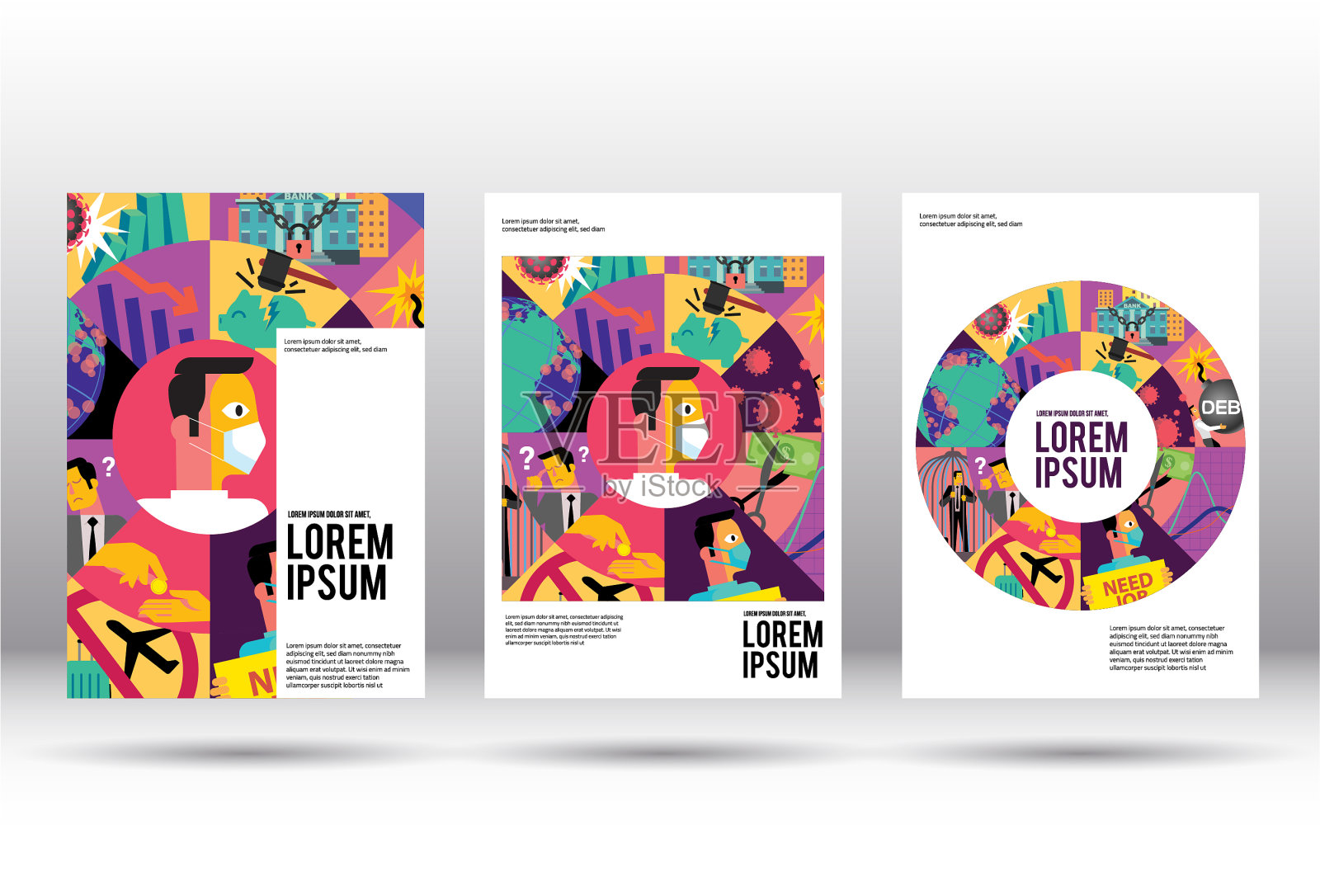 电晕经济封面和页面设计插画图片素材