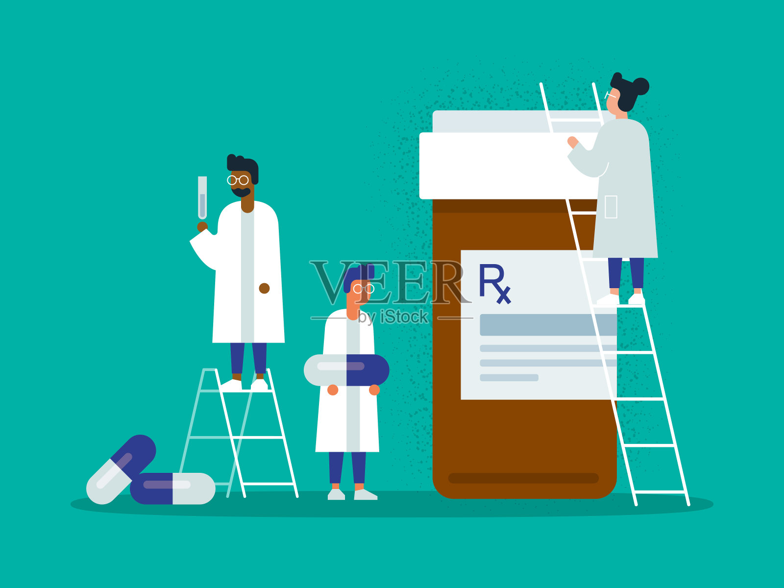 研究处方药物的医学研究团队说明插画图片素材