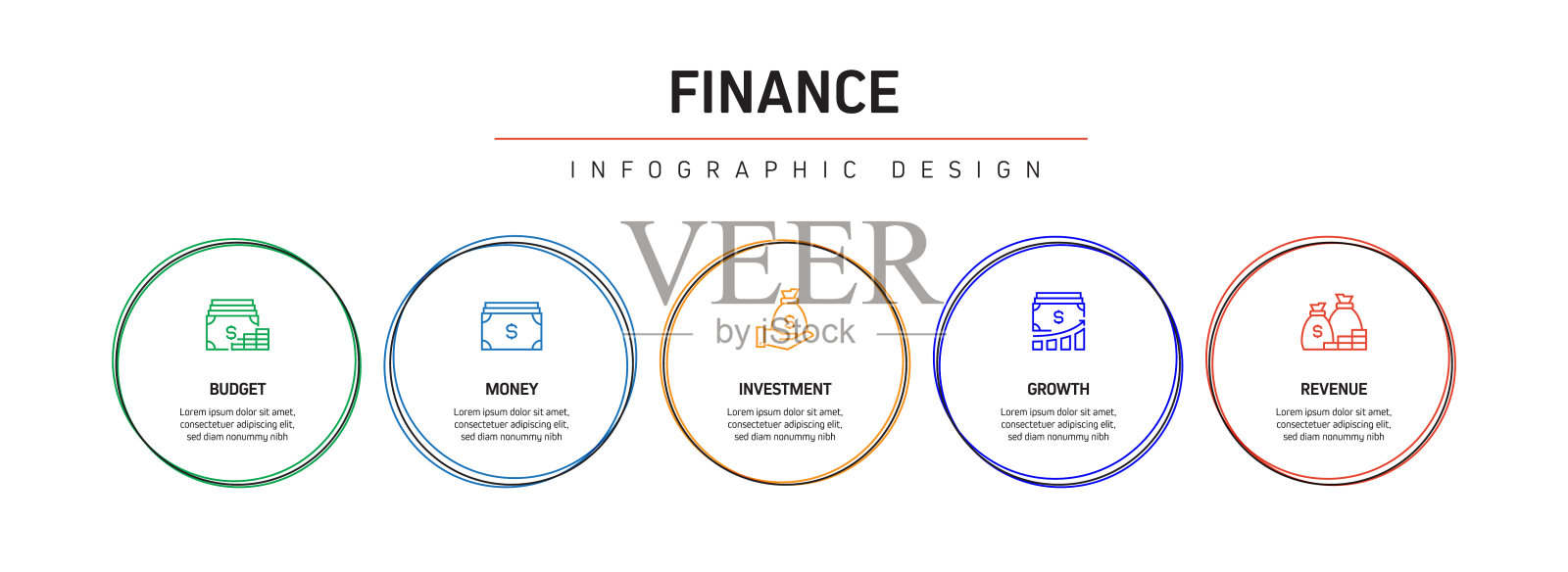 财务相关流程信息图模板。过程时间图。使用线性图标的工作流布局插画图片素材