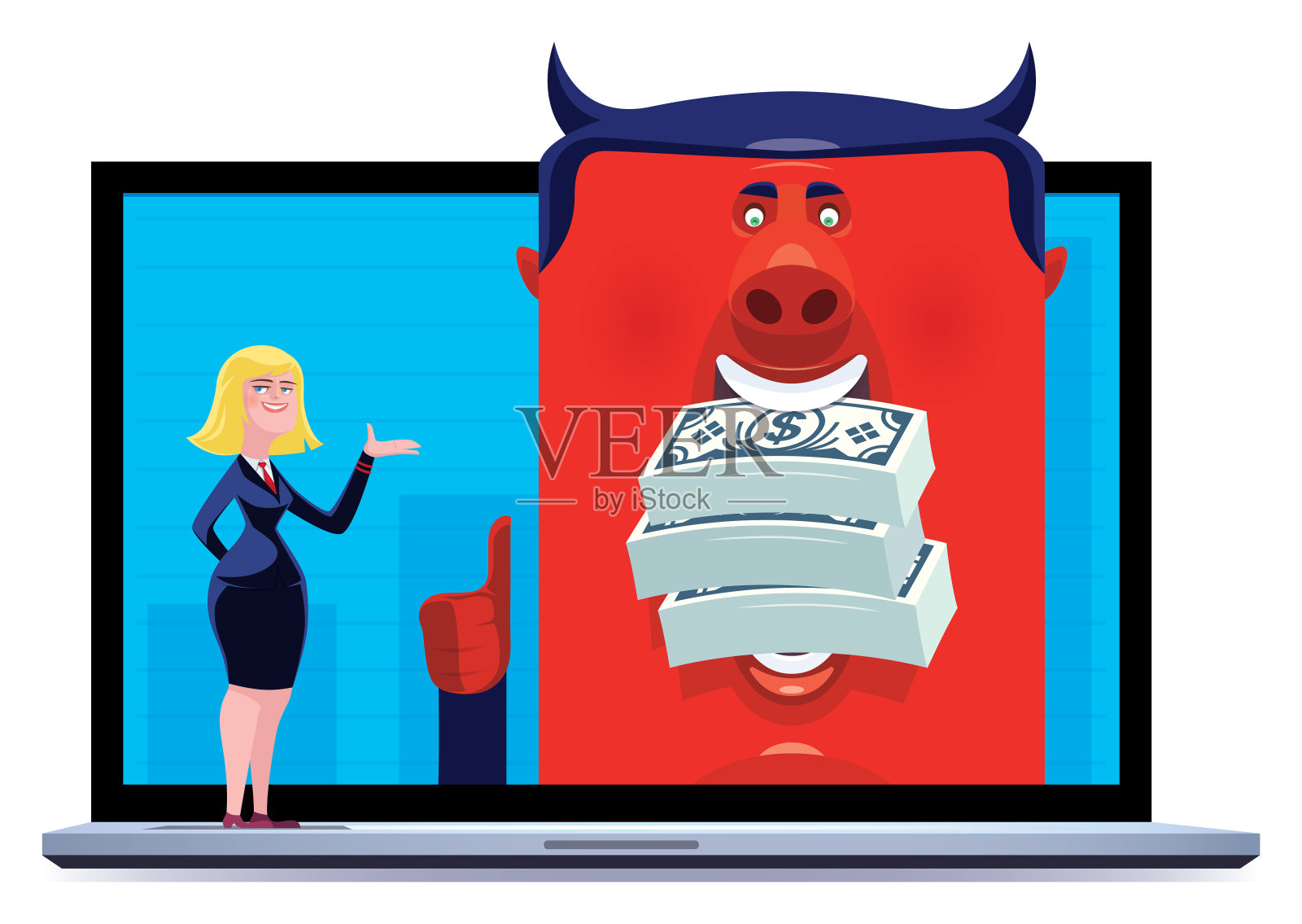 女商人和邪恶的男人在一起插画图片素材