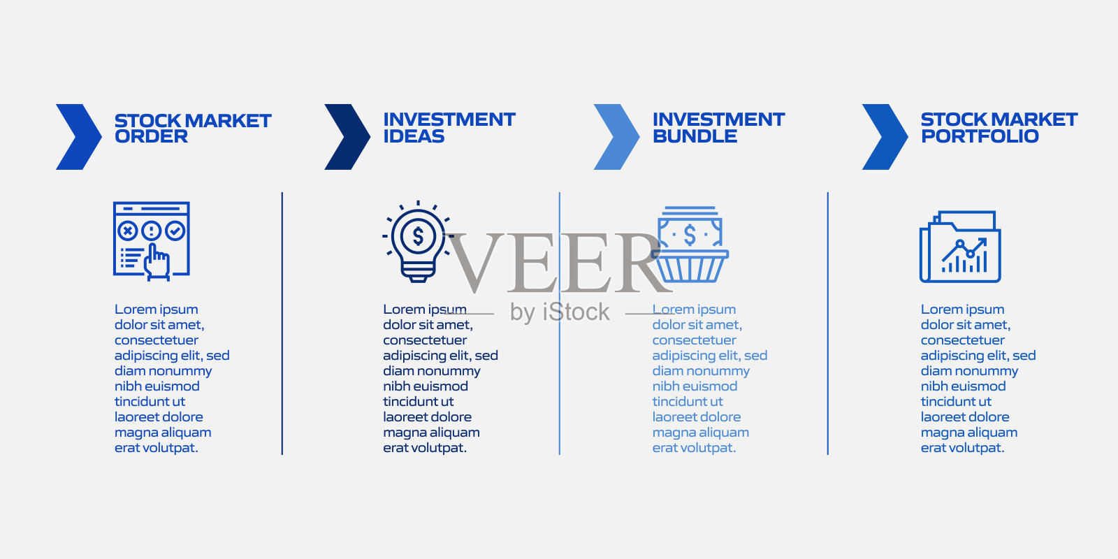 投资相关流程信息图模板。过程时间图。使用线性图标的工作流布局插画图片素材