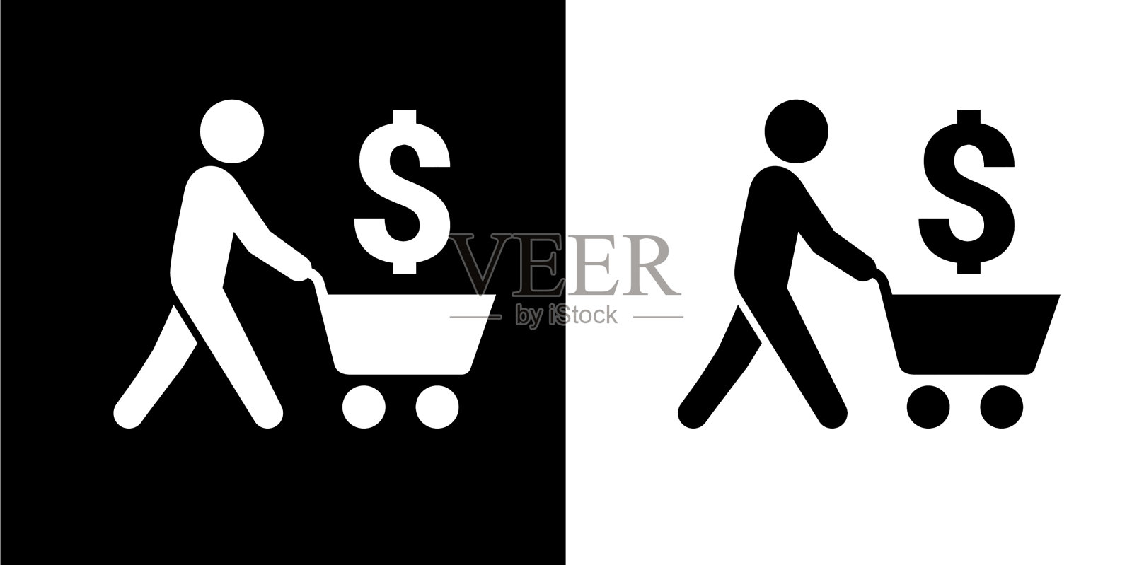 男人推着有美元标志的购物车设计元素图片
