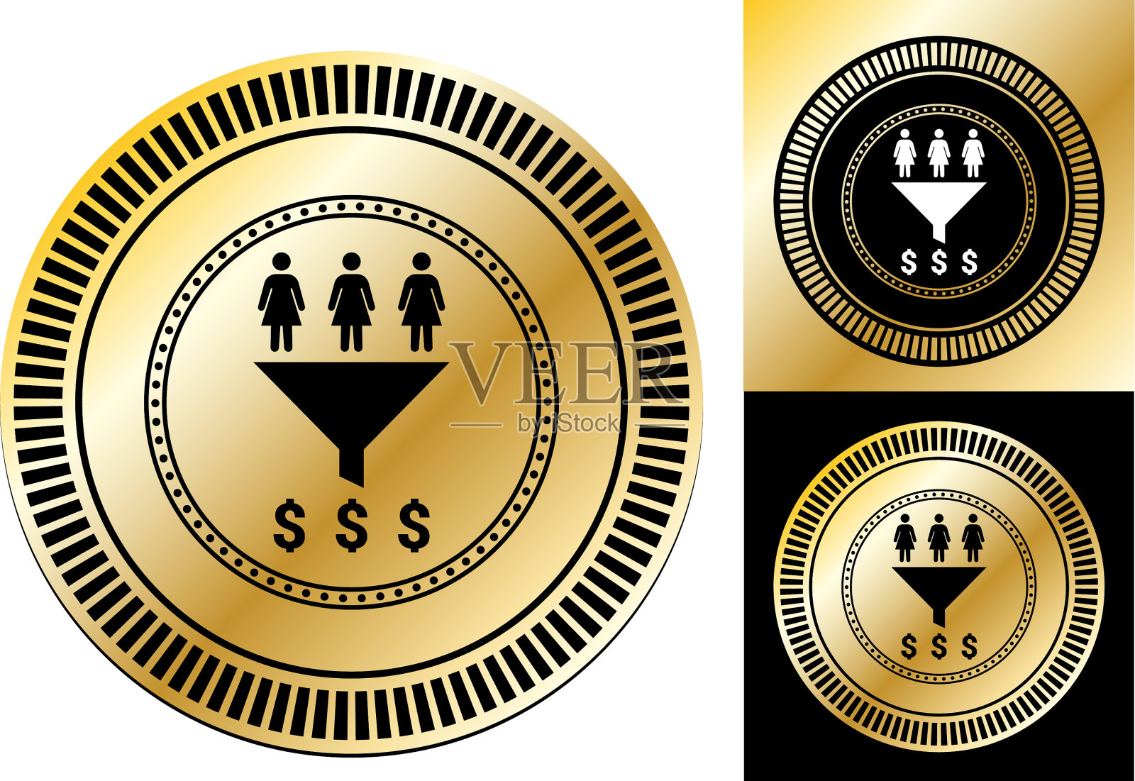 简单的漏斗与女性和美元标志图标插画图片素材