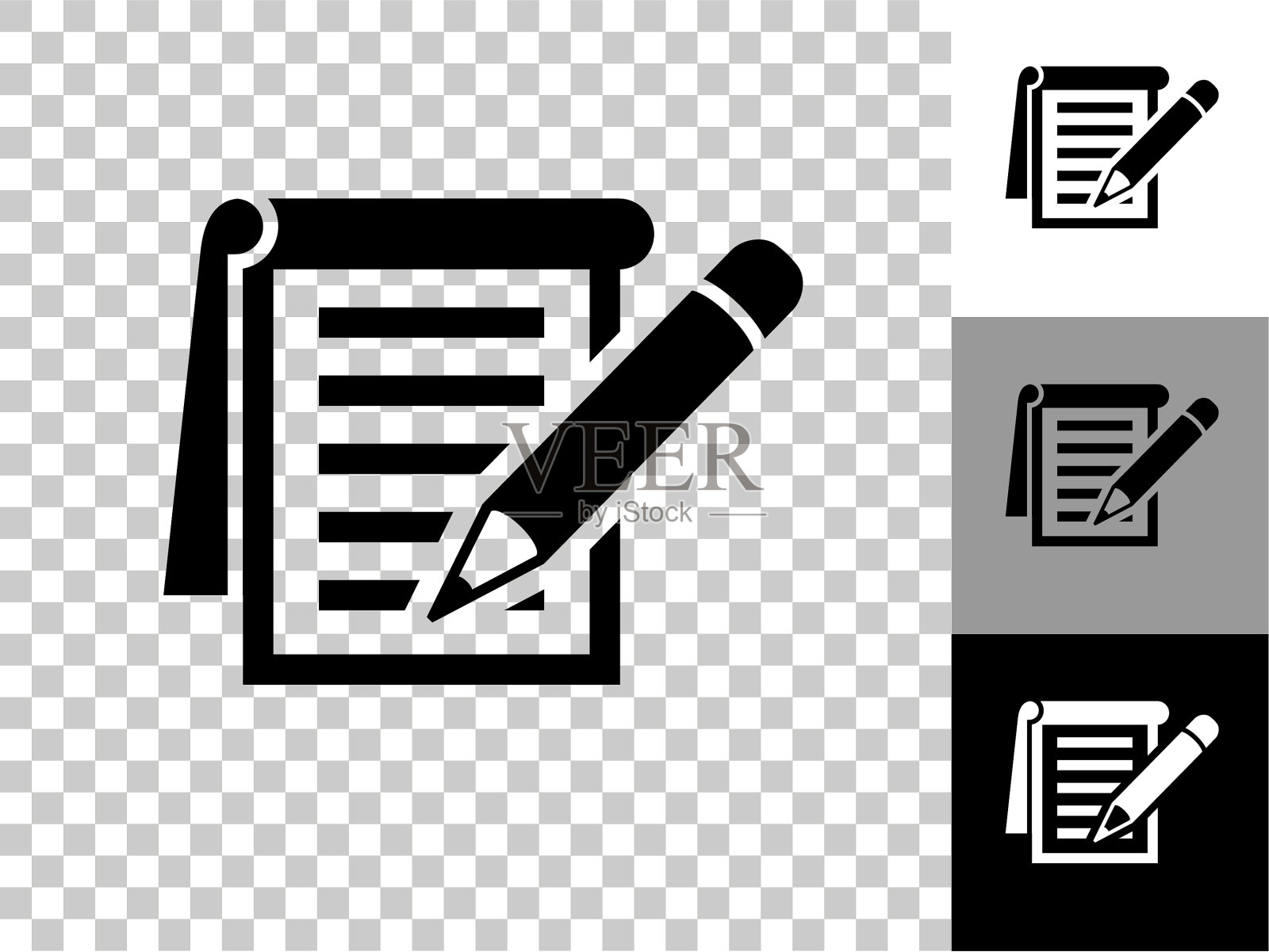 纸和铅笔图标在棋盘透明的背景插画图片素材