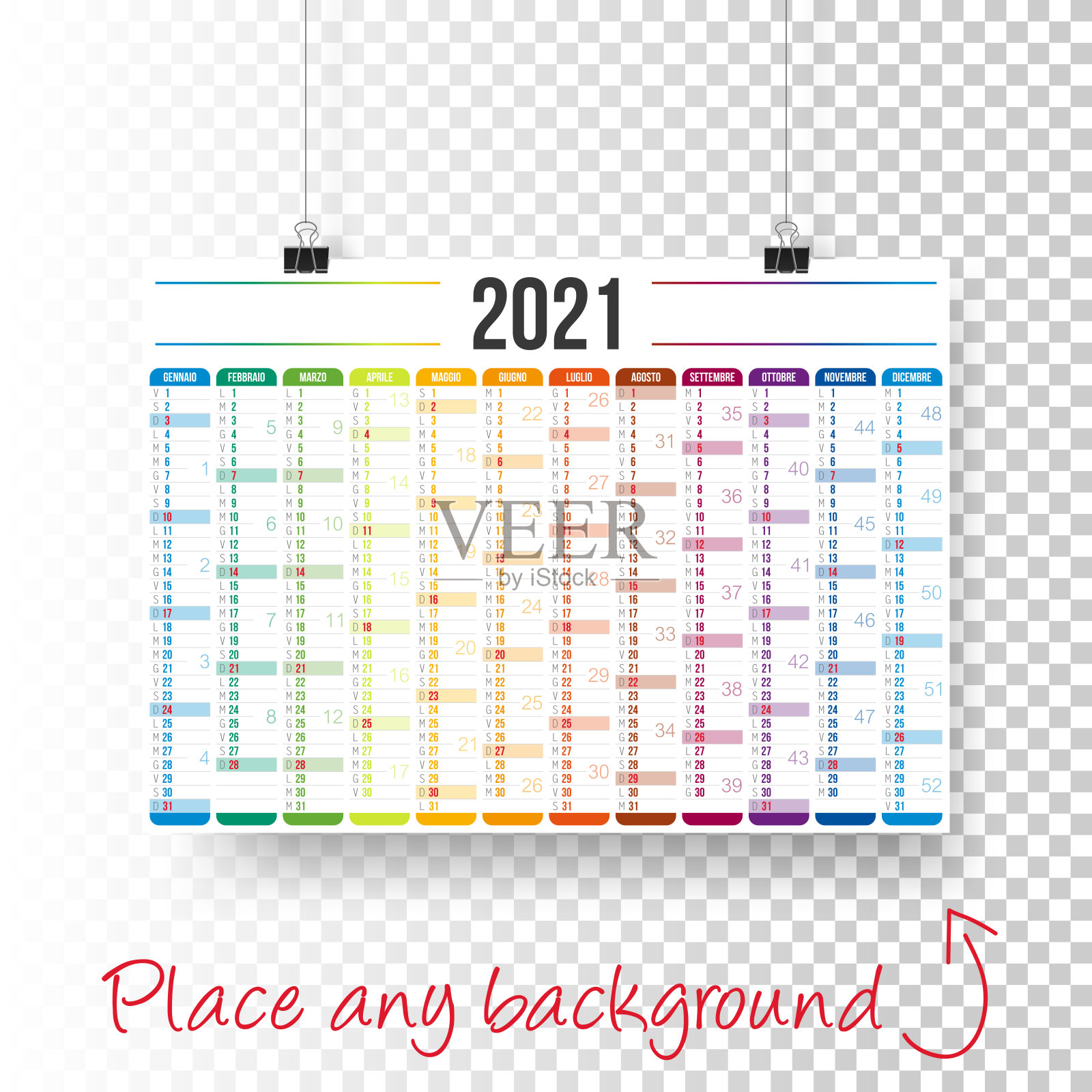 意大利日历2021 -空白背景海报插画图片素材