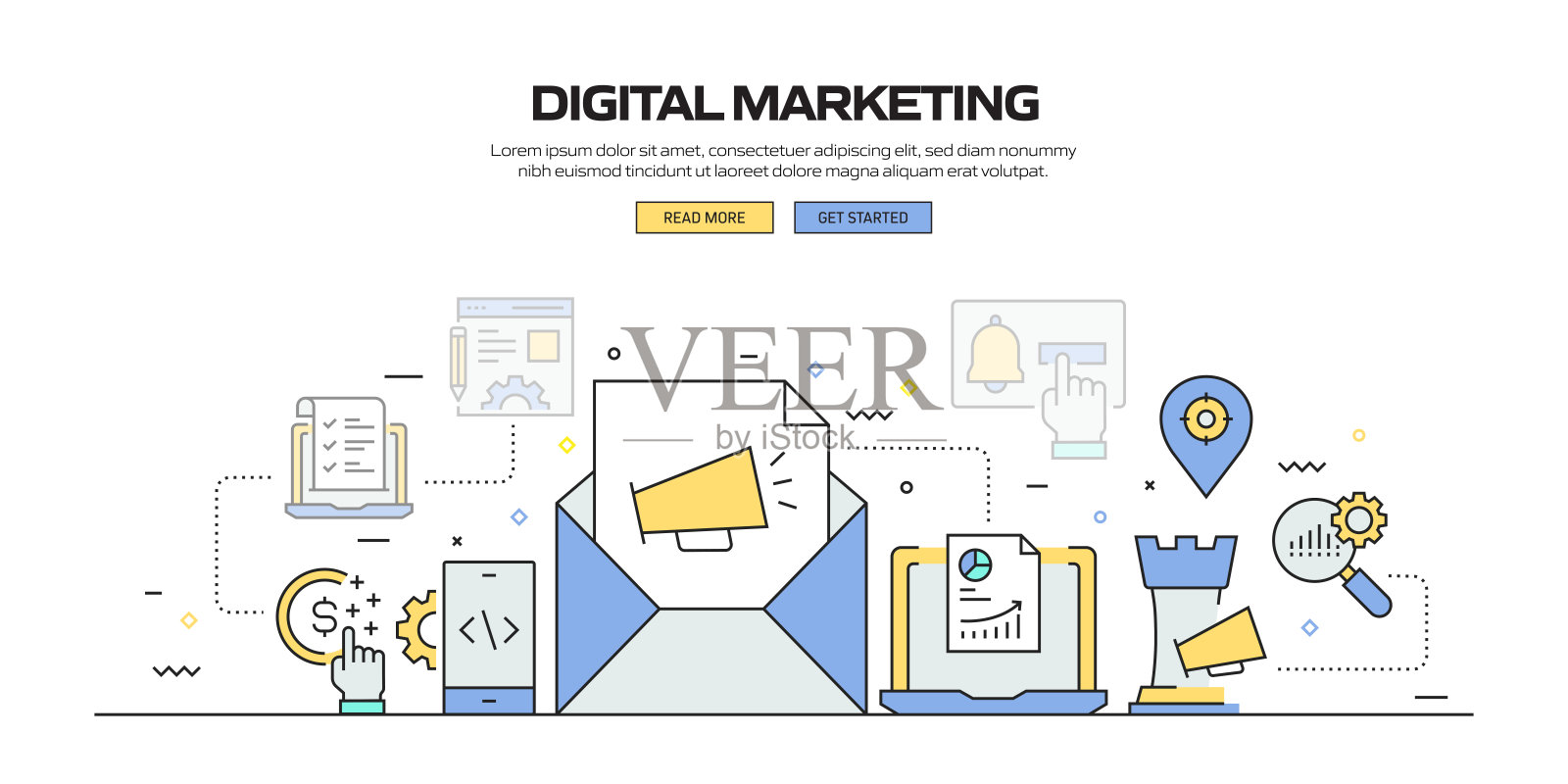 数字营销相关的现代线条风格矢量插图插画图片素材