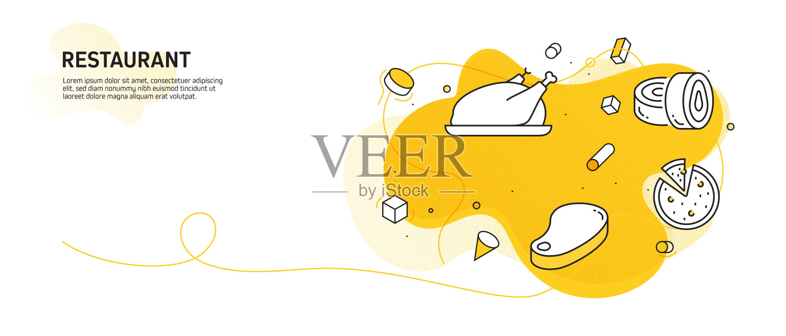 餐厅，食品和饮料相关的现代线条风格矢量插图插画图片素材