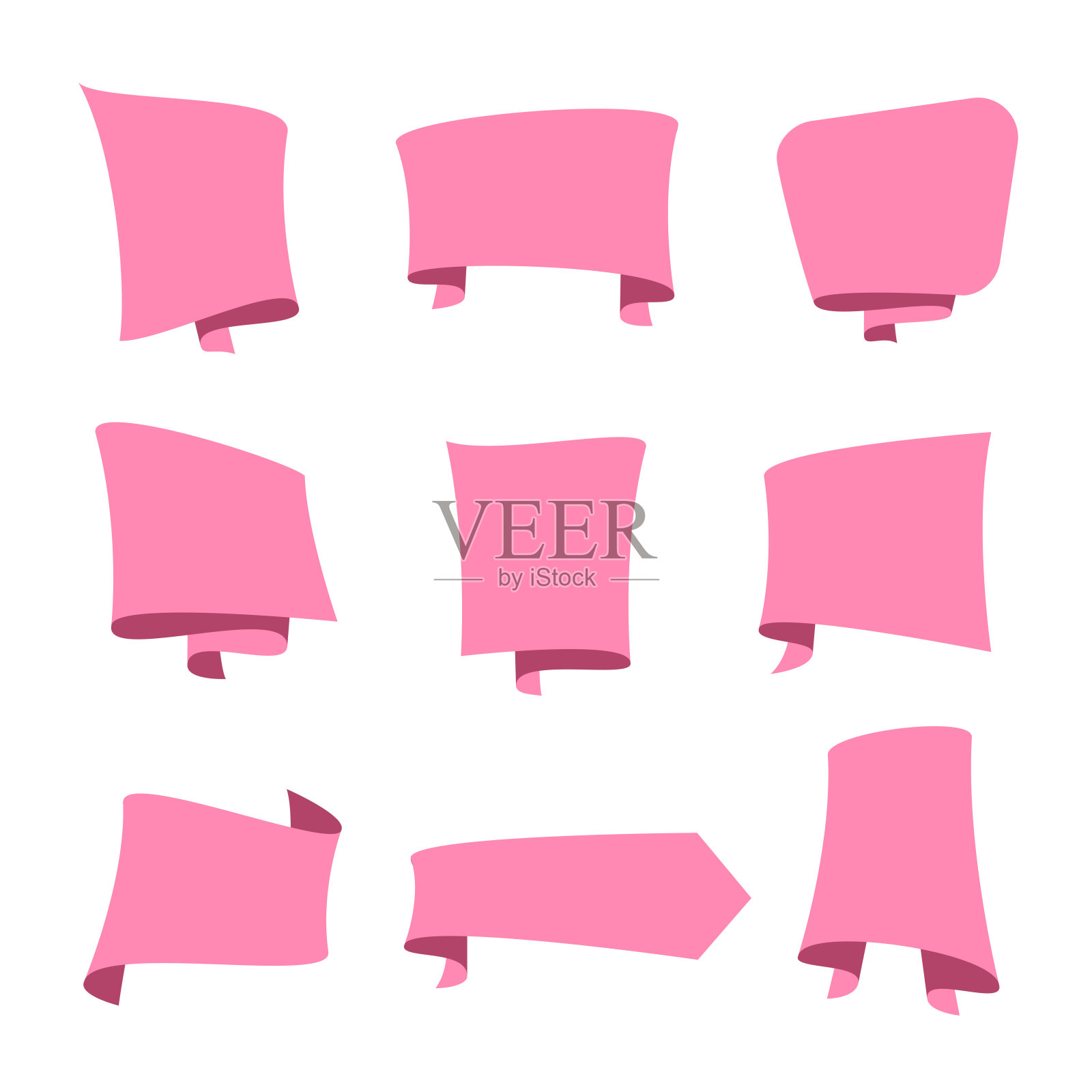 一套粉色横幅-设计元素在白色的背景插画图片素材