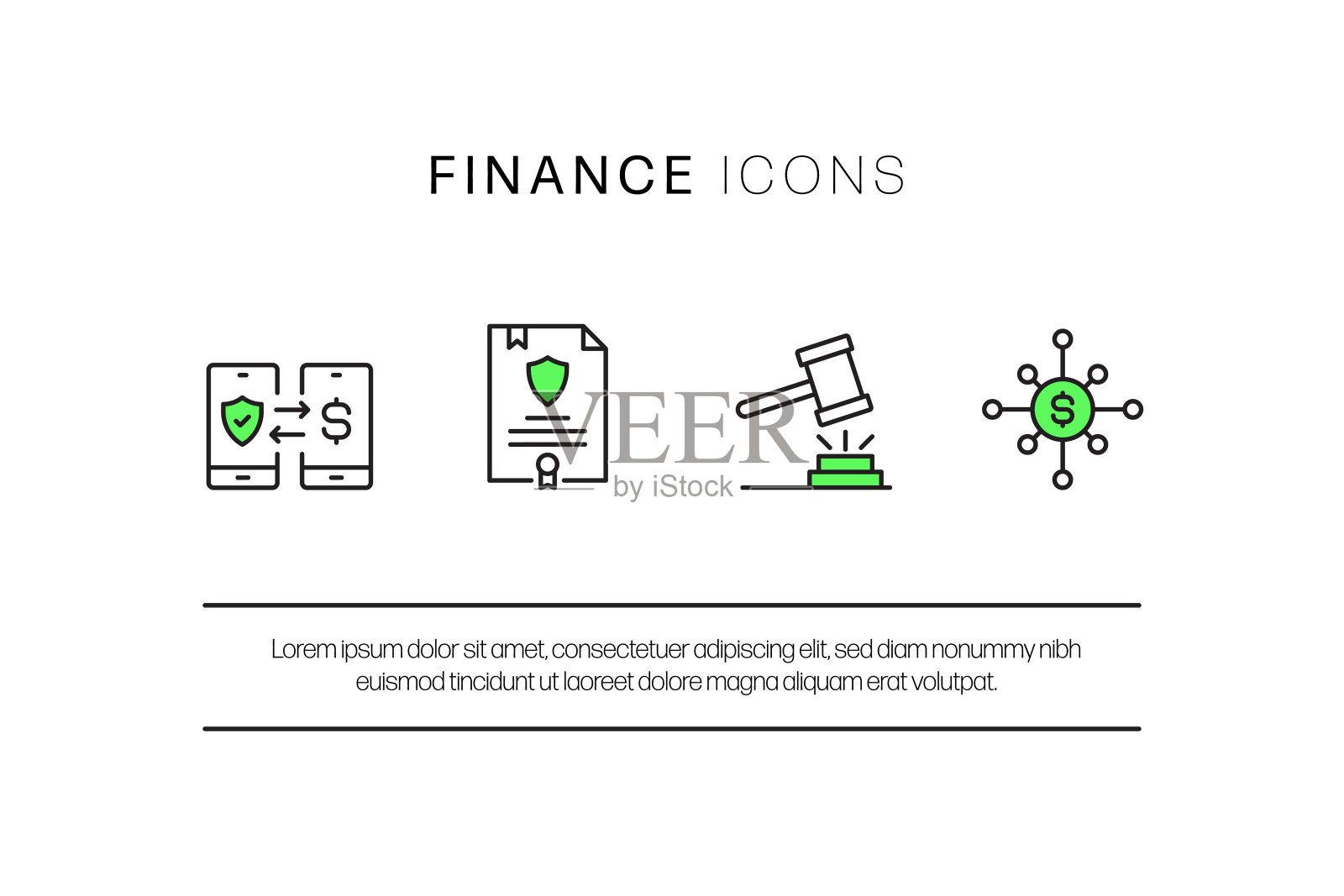 财务相关的平线图标，轮廓矢量符号插图。插画图片素材