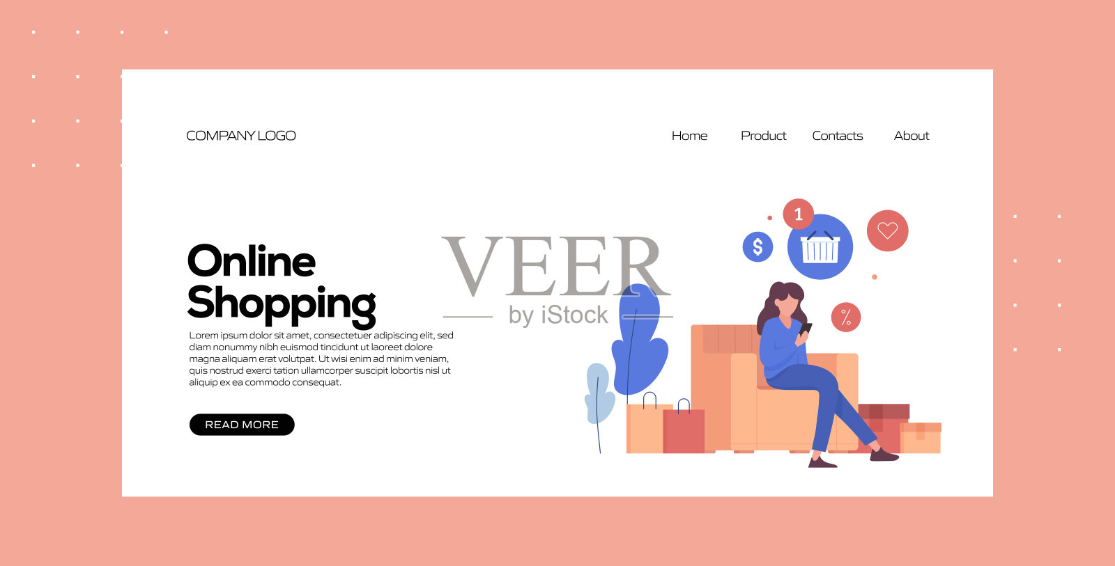 网上购物概念矢量插图登陆页面模板，网站横幅，广告和营销材料，在线广告，业务演示等。设计模板素材