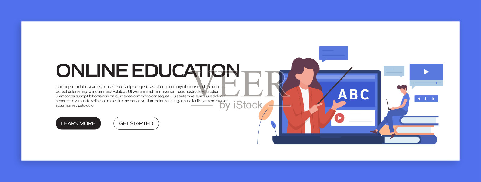 在线教育、电子学习、远程教育、网站横幅、广告和营销材料、在线广告、商业演示等概念矢量插图。插画图片素材