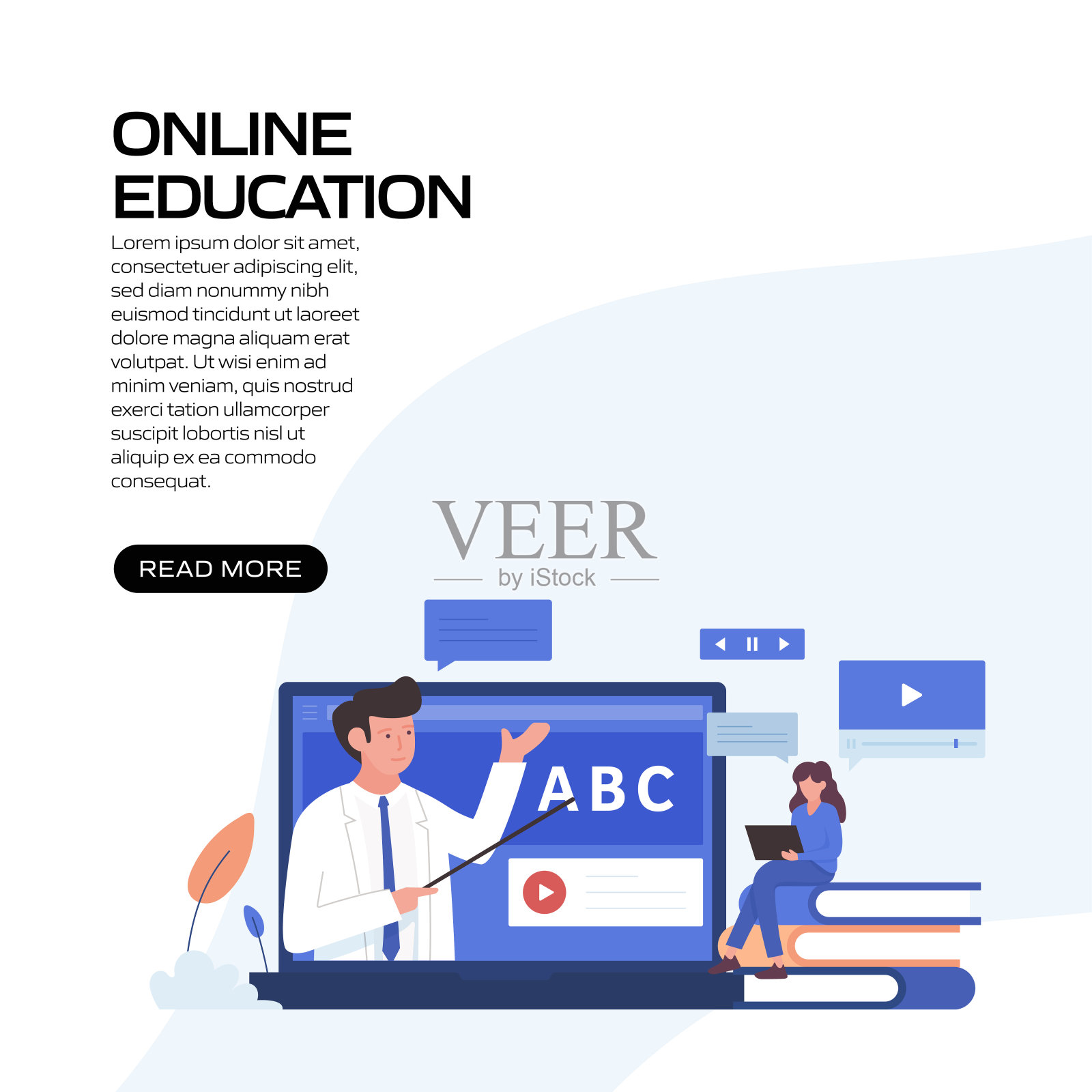 在线教育、电子学习、远程教育、网站横幅、广告和营销材料、在线广告、商业演示等概念矢量插图。插画图片素材