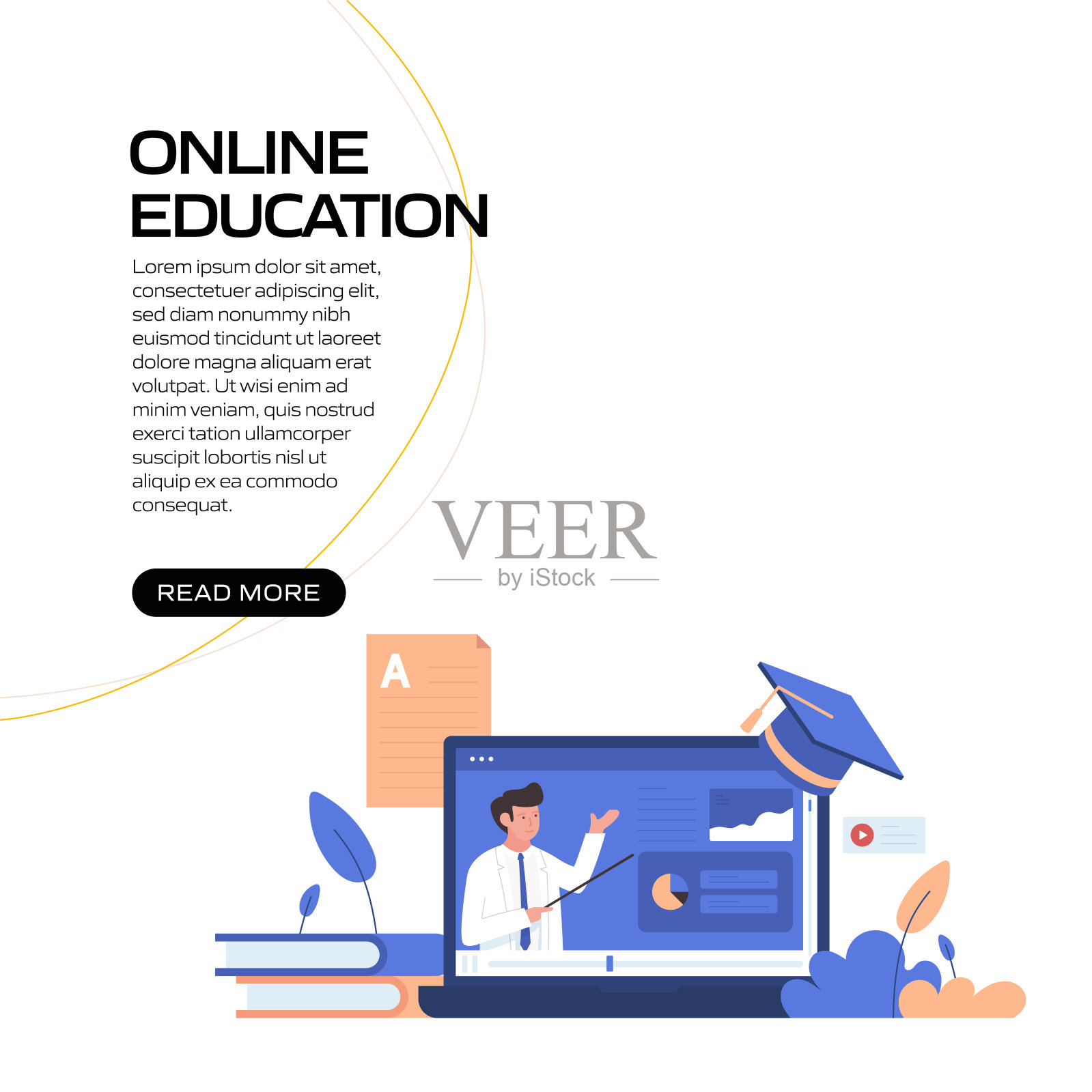 在线教育、电子学习、远程教育、网站横幅、广告和营销材料、在线广告、商业演示等概念矢量插图。插画图片素材