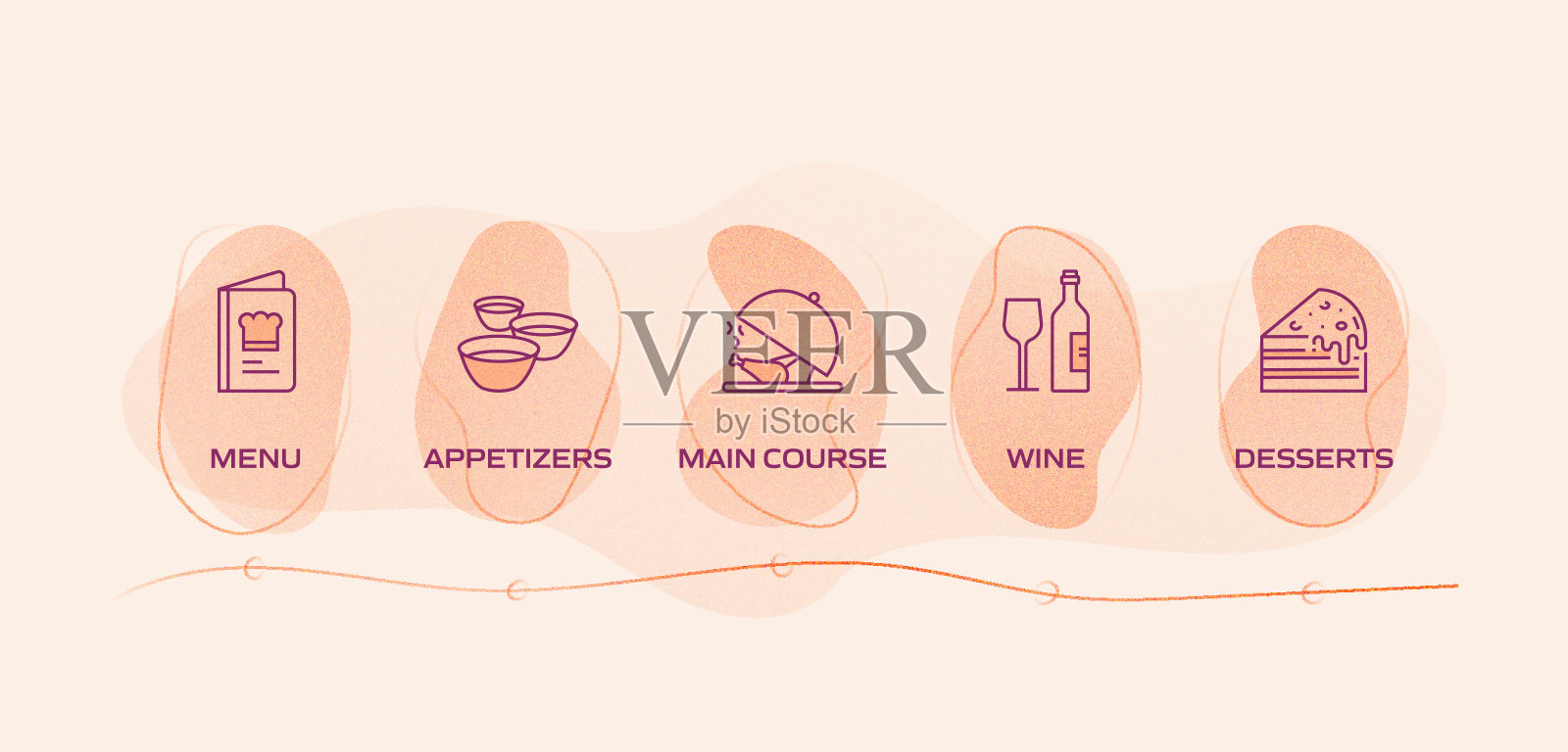 餐厅，食品和饮料相关的过程信息图表模板。过程时间图。使用线性图标的工作流布局插画图片素材