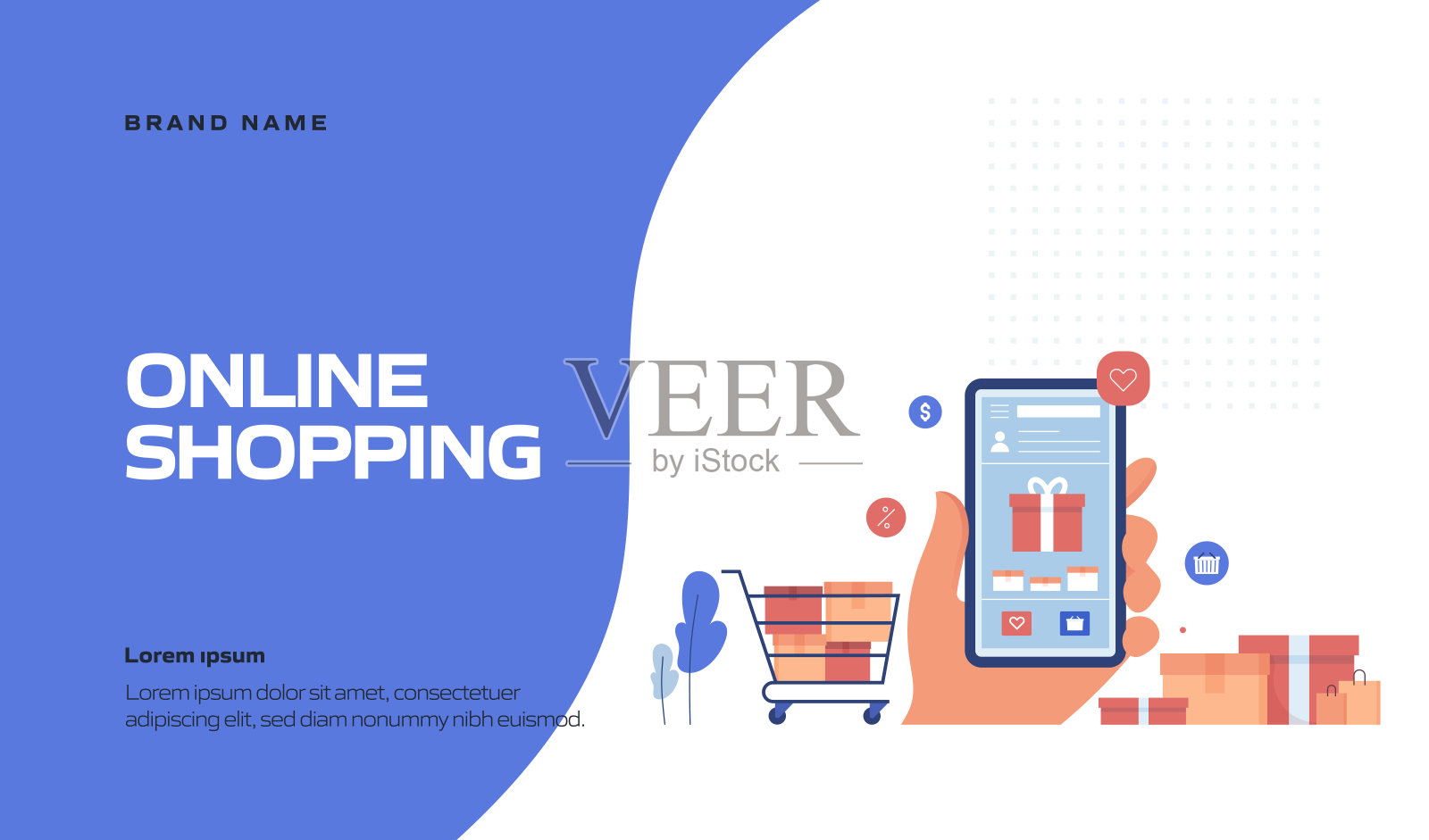 网上购物概念矢量插图登陆页面模板，网站横幅，广告和营销材料，在线广告，业务演示等。设计模板素材